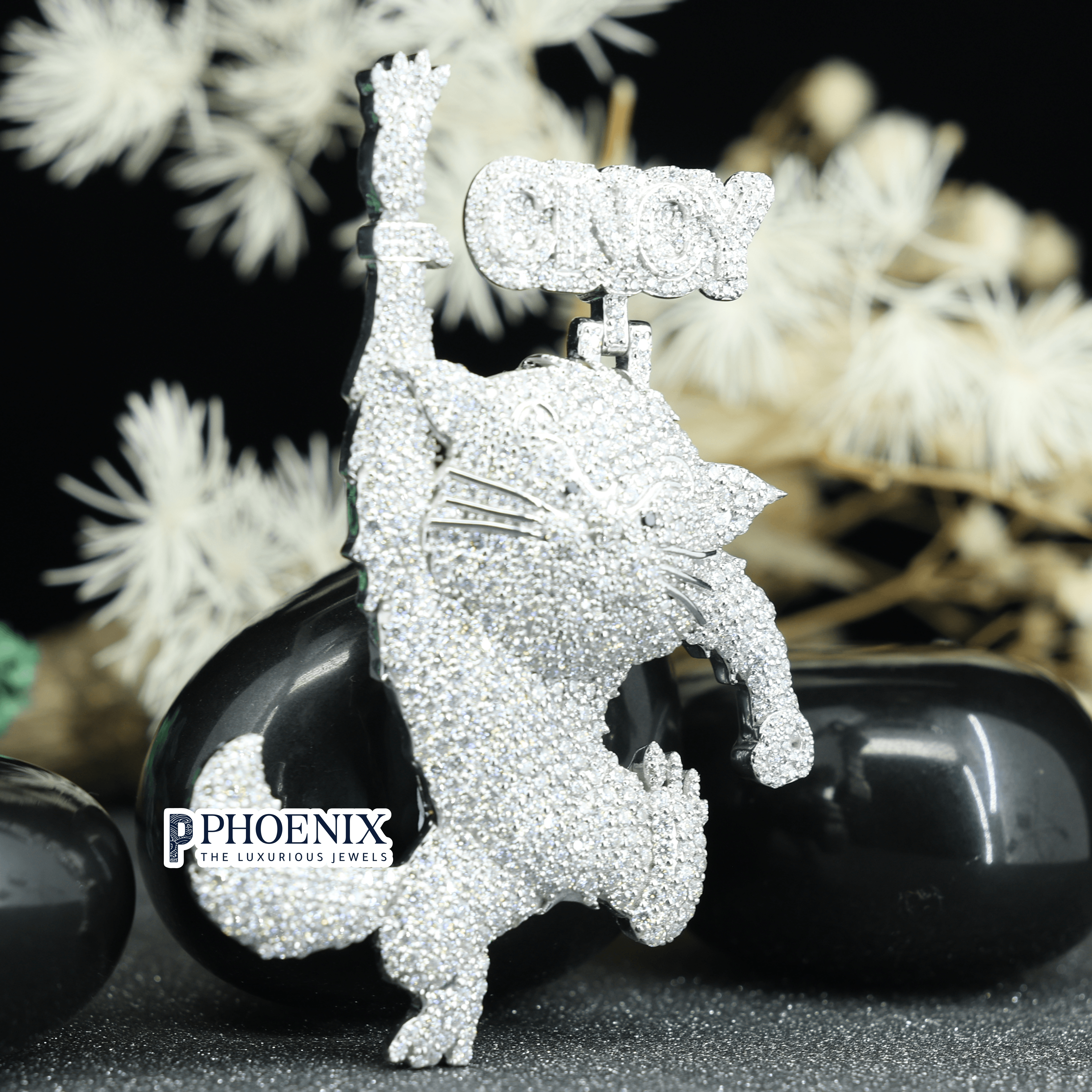 Customiz 925 Sterling Silver Cat Animal Pendant - Moissanite Diamond Pandants