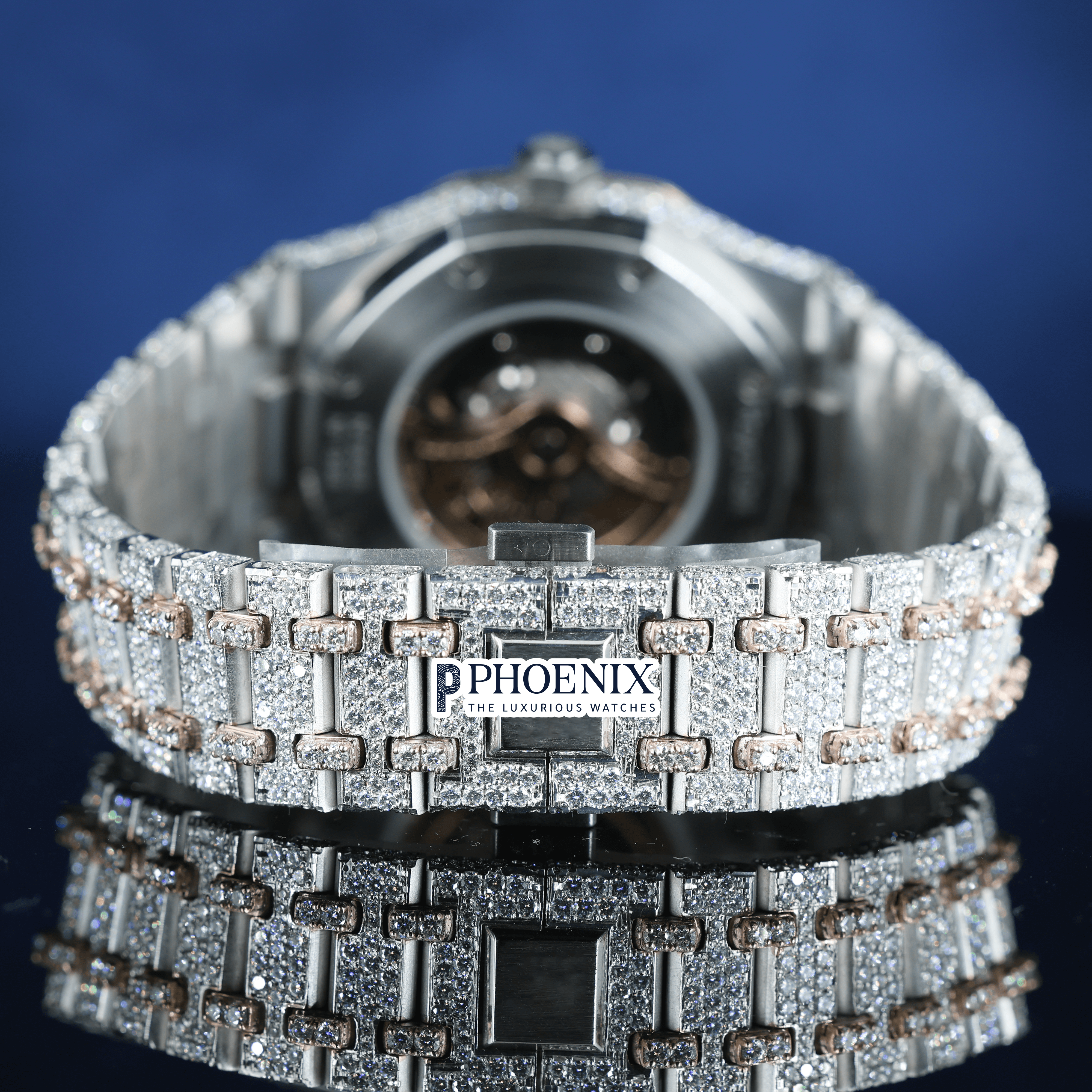 Rose Gold Dial Fully Iced Out Moissanite Diamond AP Watch