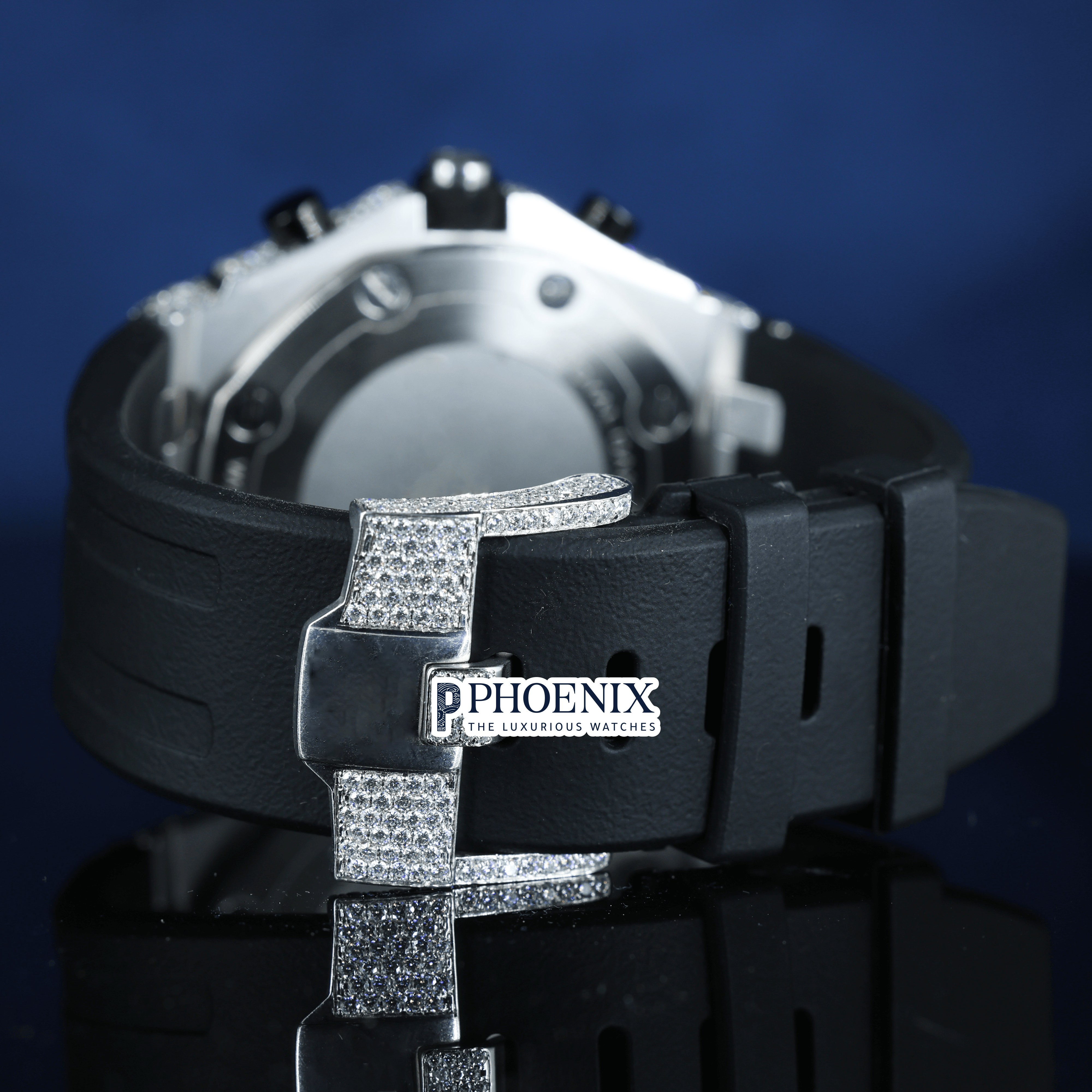 White Dial Chronograph Black Rubber Strap Semi Iced Out AP Moissanite Watch