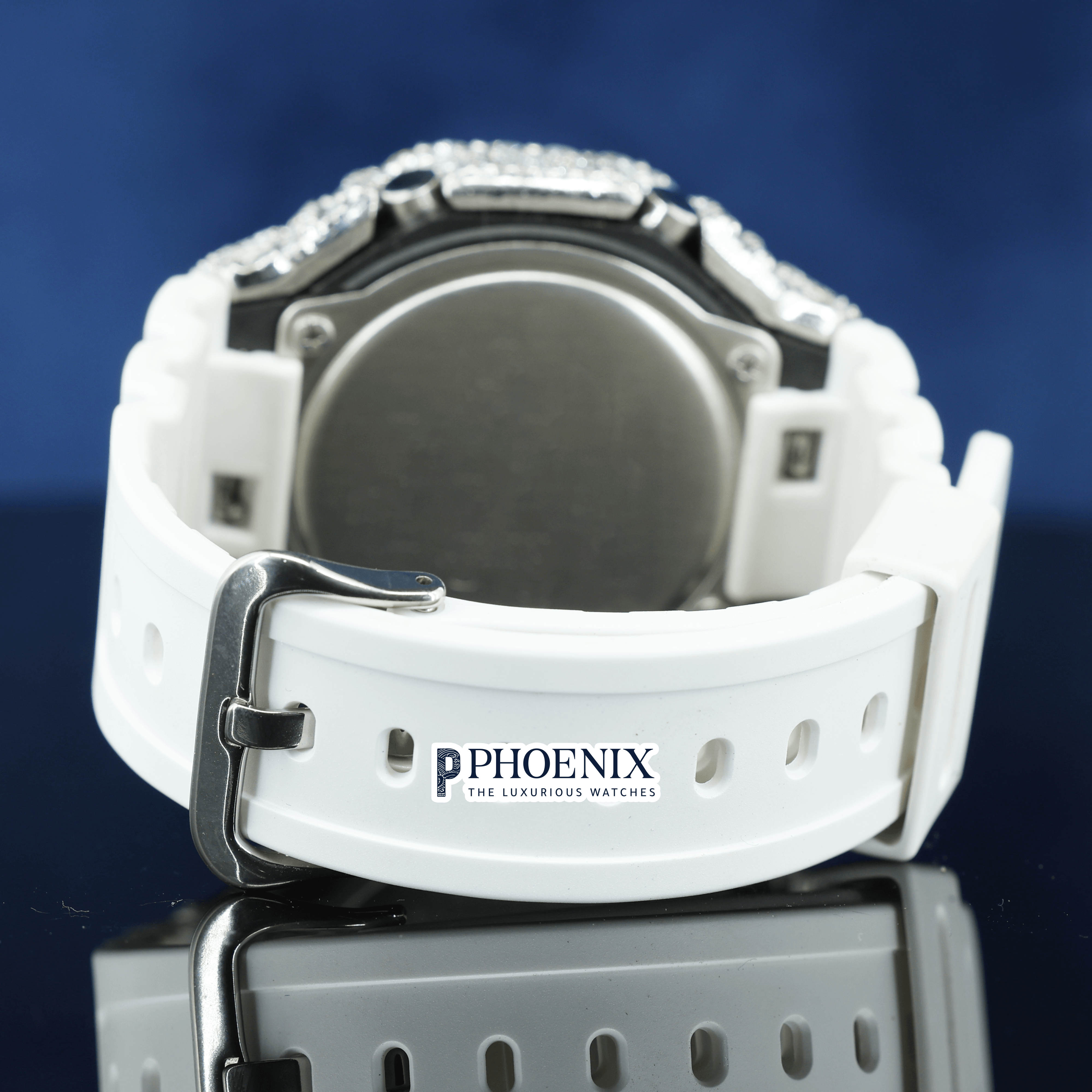 Custom Dial Iced Out White Gshock Watch with White Strap