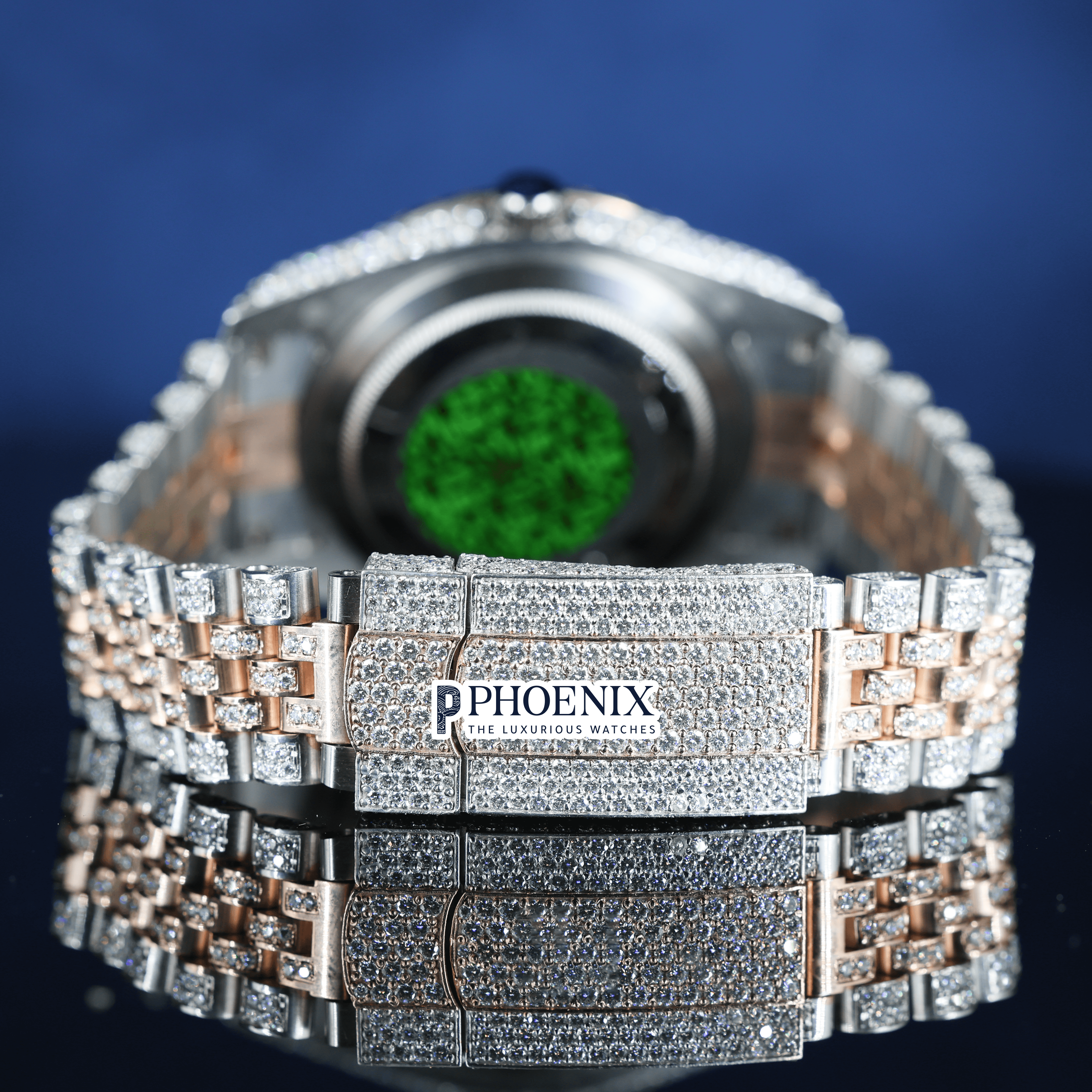 Rose Gold Dial Roman Numerals Fully Iced Out Moissanite Diamond Rolex Watch