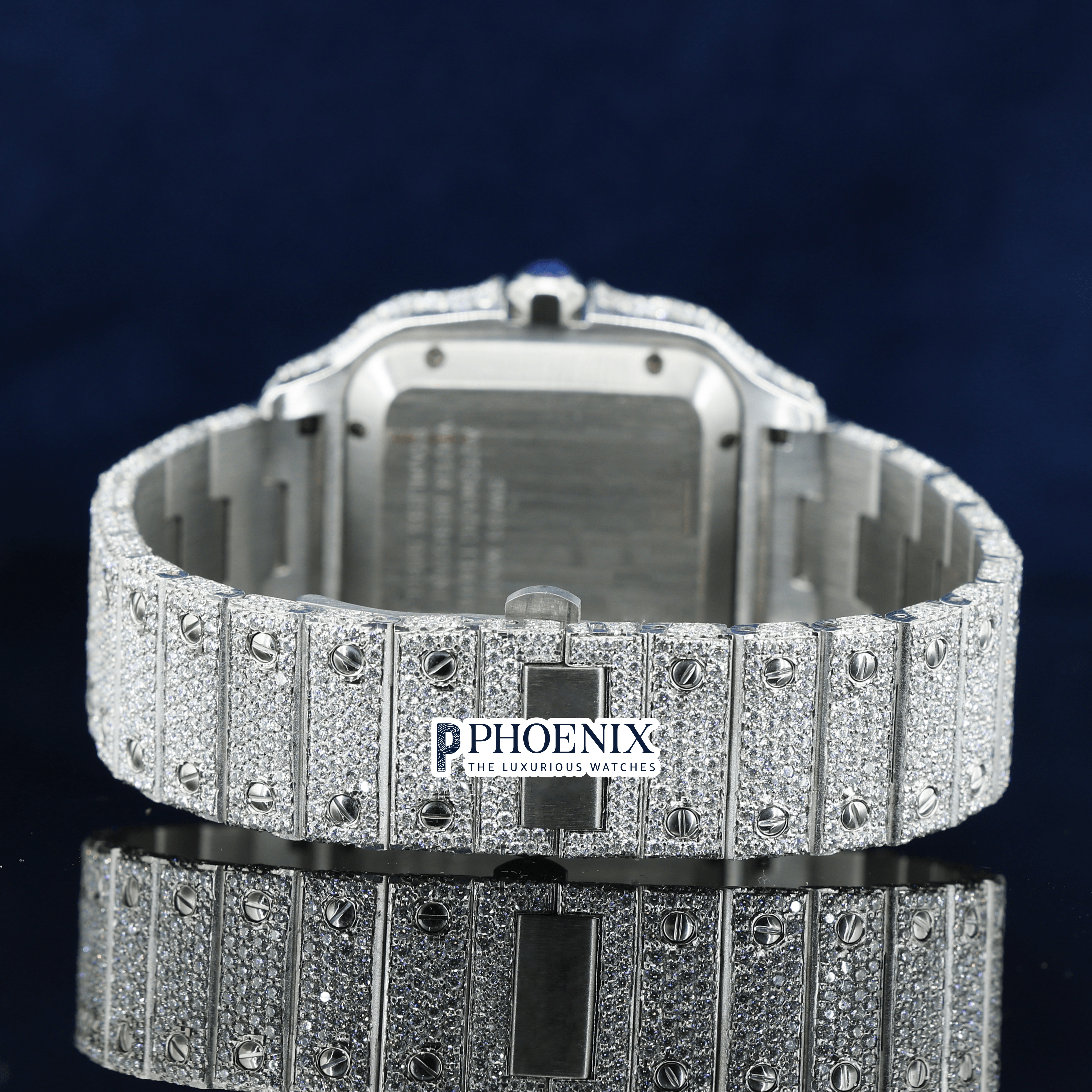 Roman Numerals Purple Dial Fully Iced Out Moissanite Diamond Cartier Watch