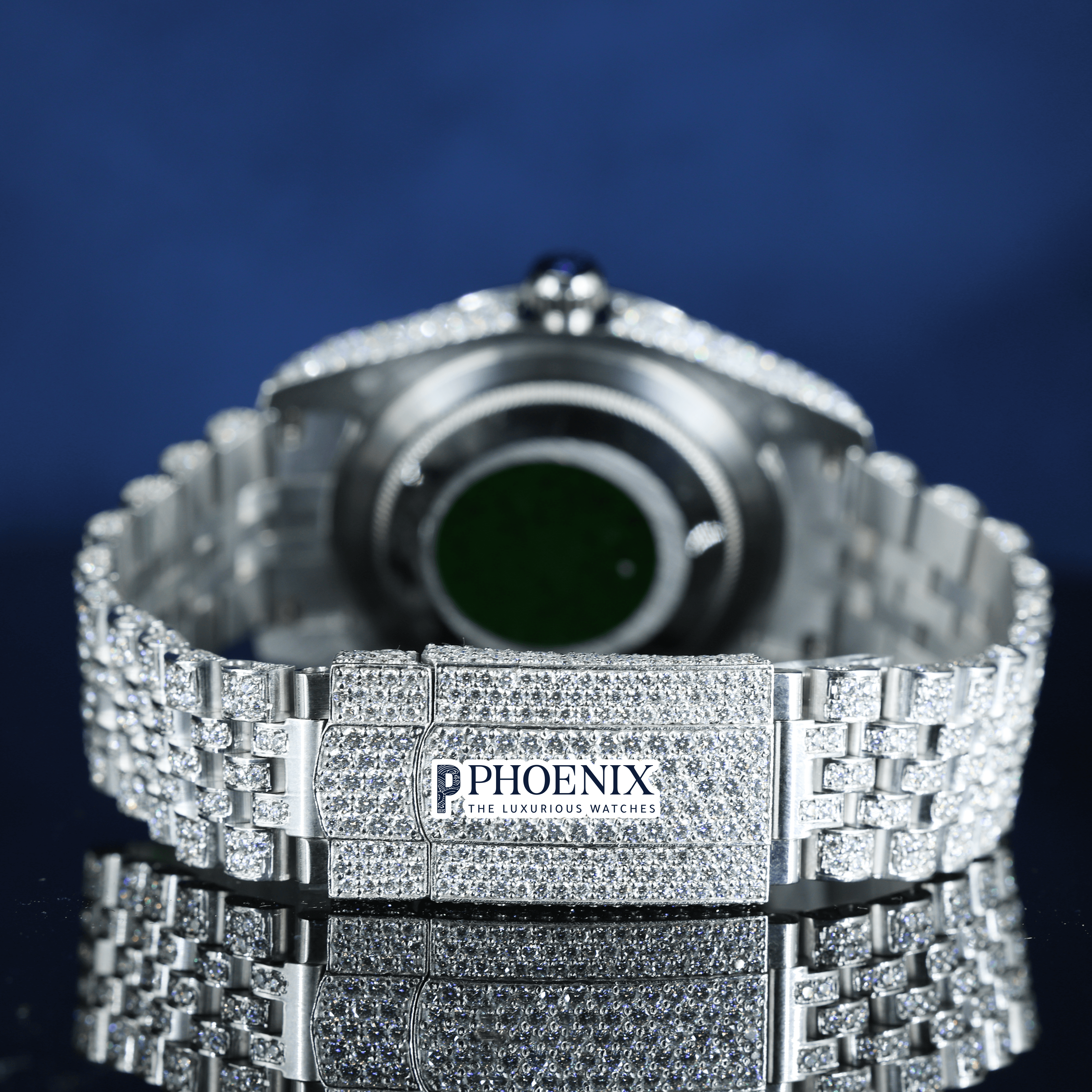 Fully Iced Out White Dial Roman Black Numerals Moissanite Rolex Watch