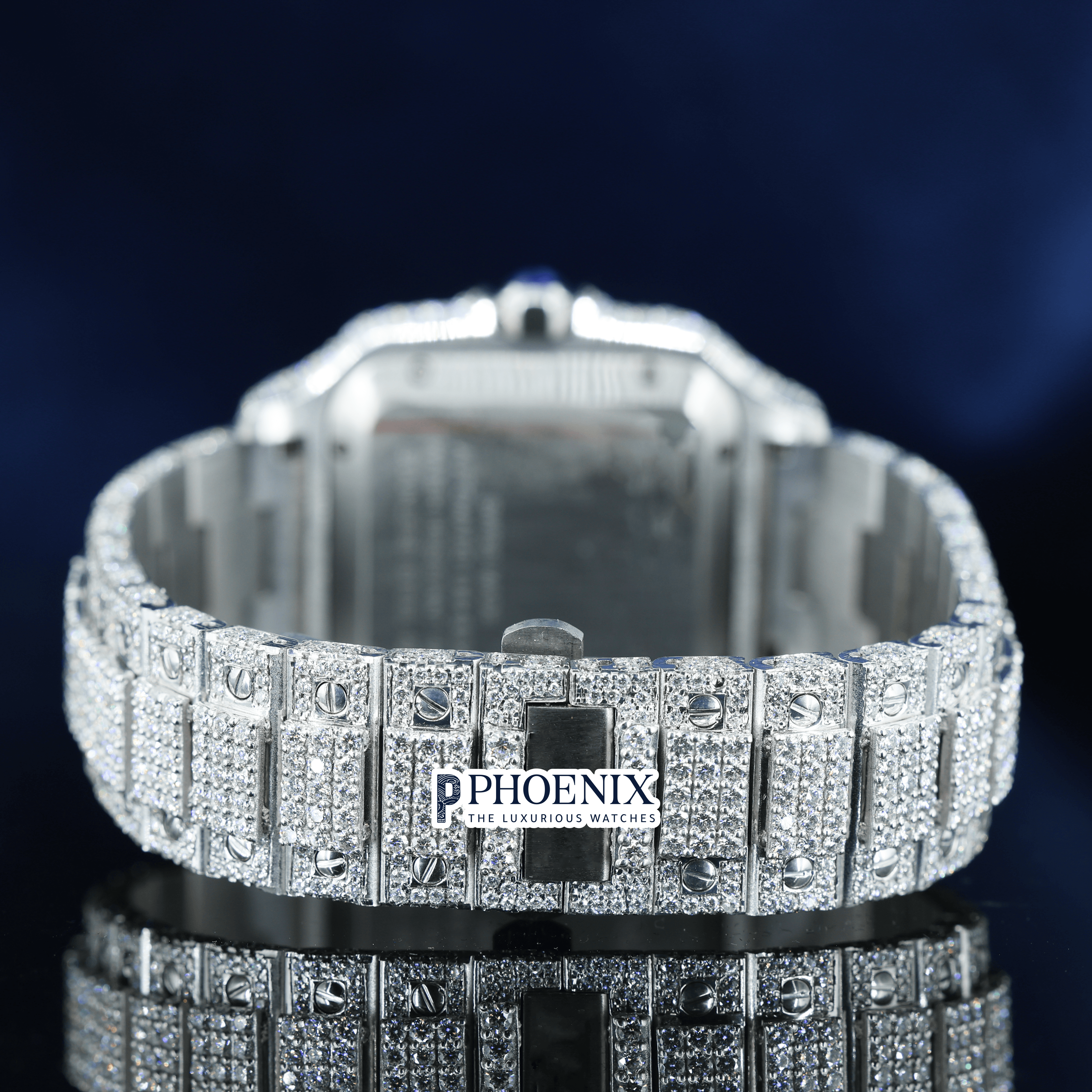 Black Roman Numerals Dial Block Link Strap Moissanite Cartier Watch