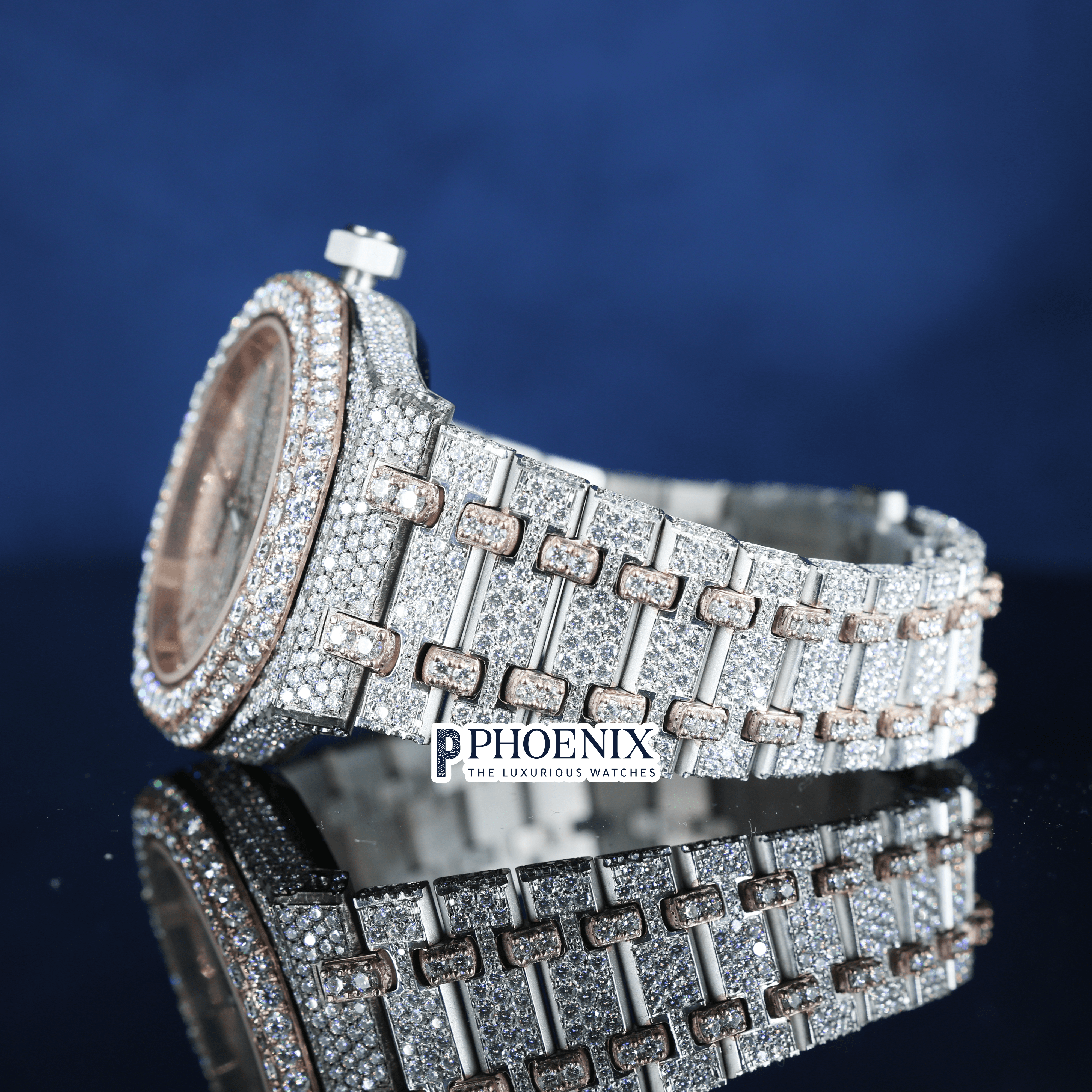 Rose Gold Dial Fully Iced Out AP Moissanite Diamond Watch