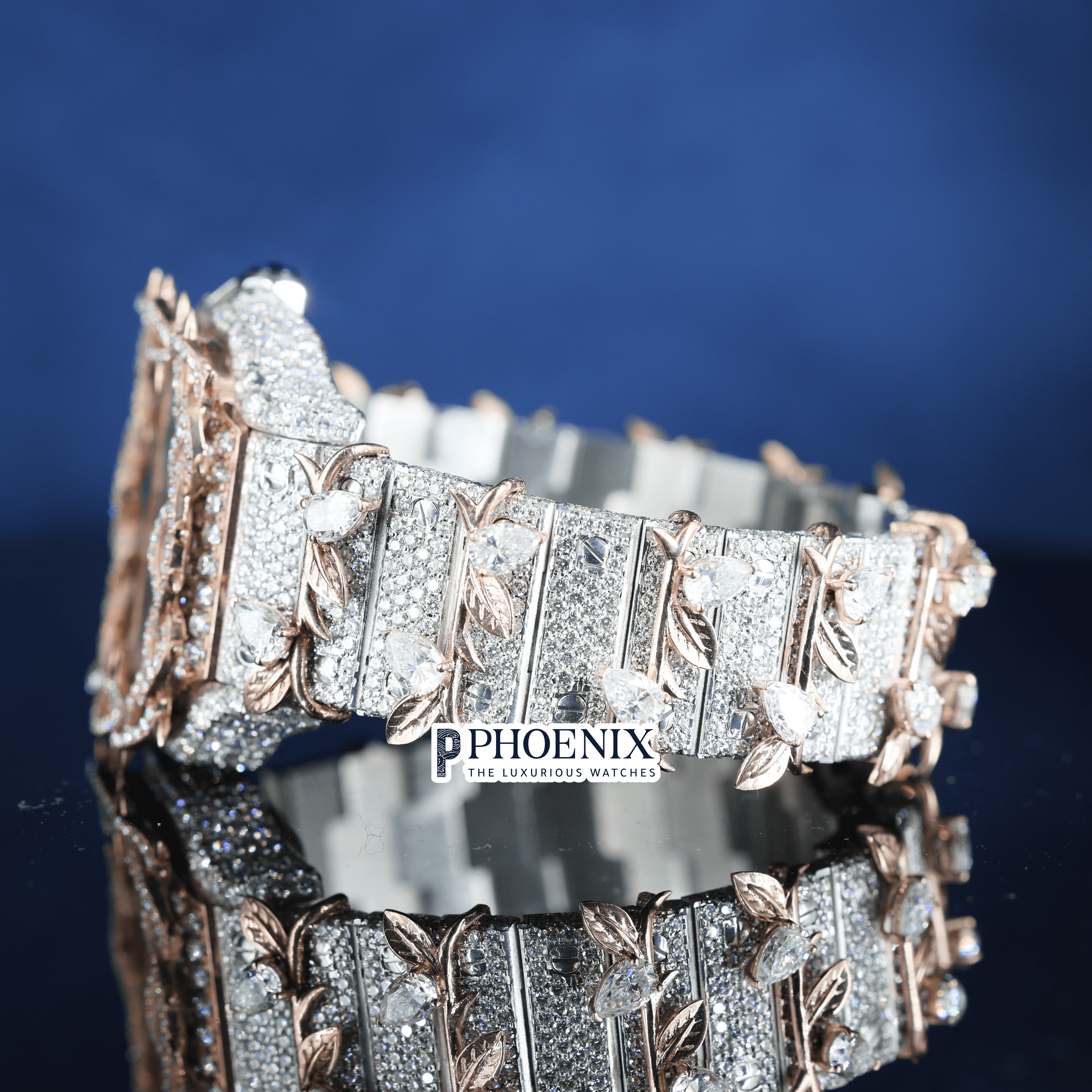 Rose Gold Roman Dial Thorn Bezel Two Tone Moissanite Diamond Cartier Watch