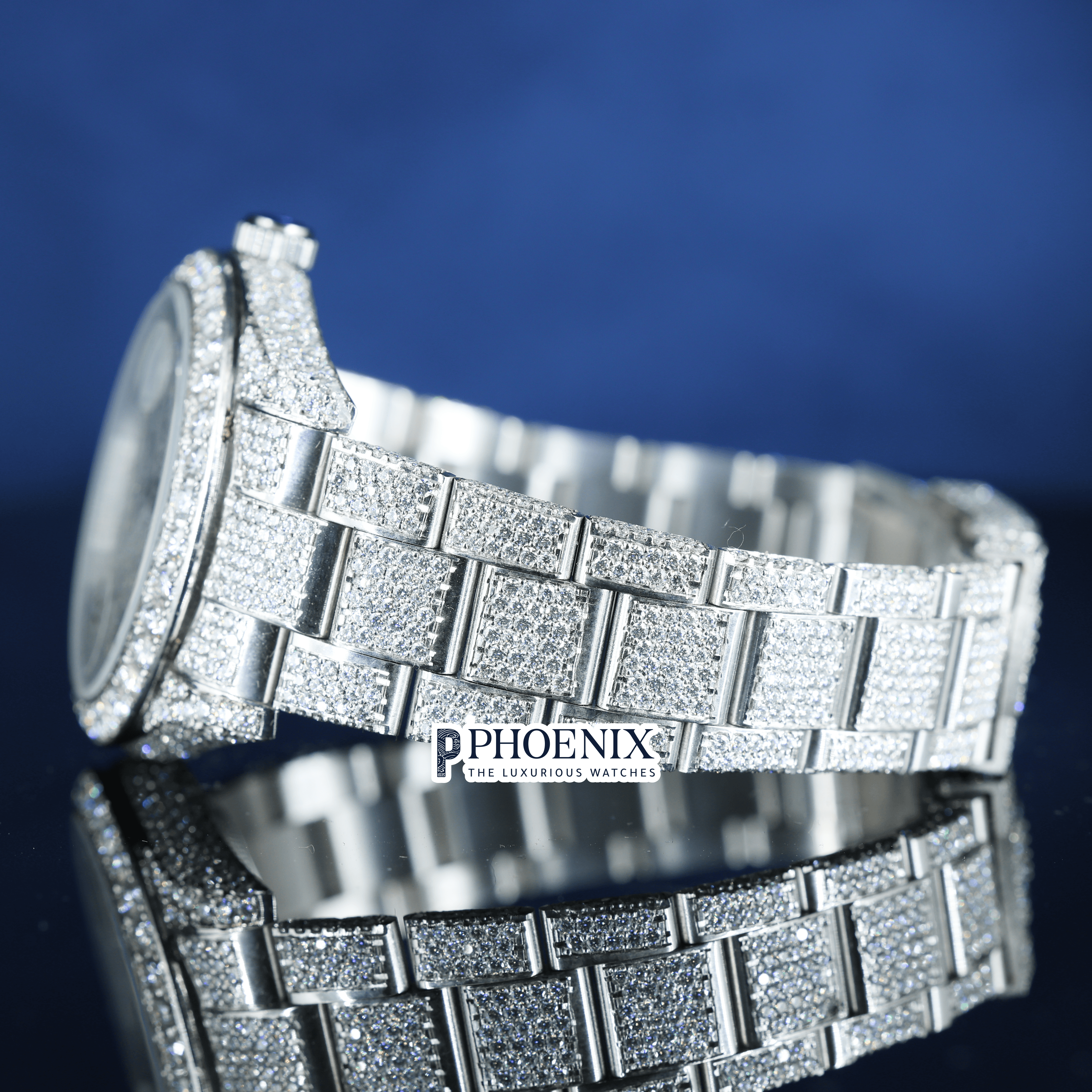 Roman Numerals Fully Iced Out White Dial Moissanite Diamond Rolex Watch