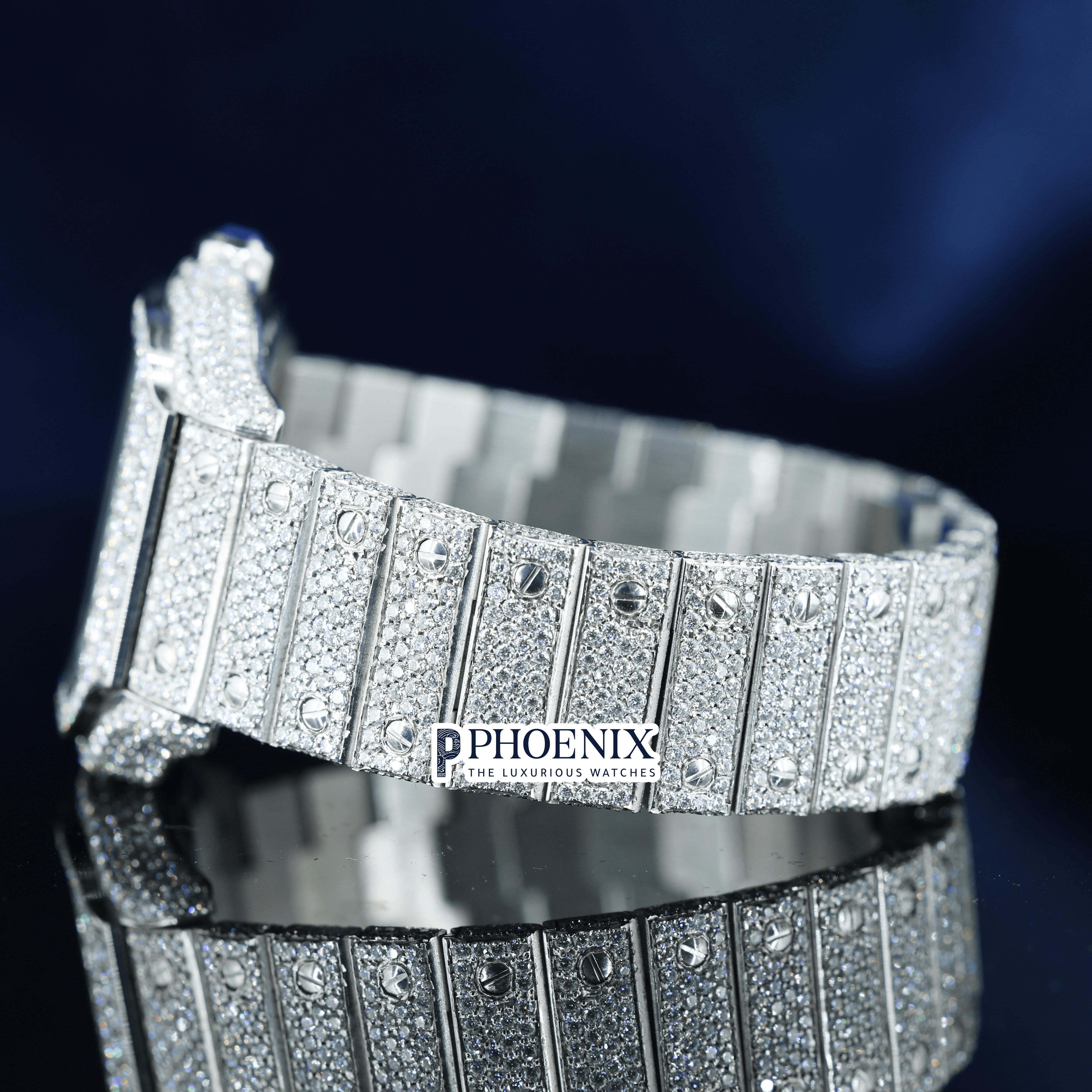 White Gold Fully Iced Out Skeleton Dial Moissanite Diamond Cartier Watch