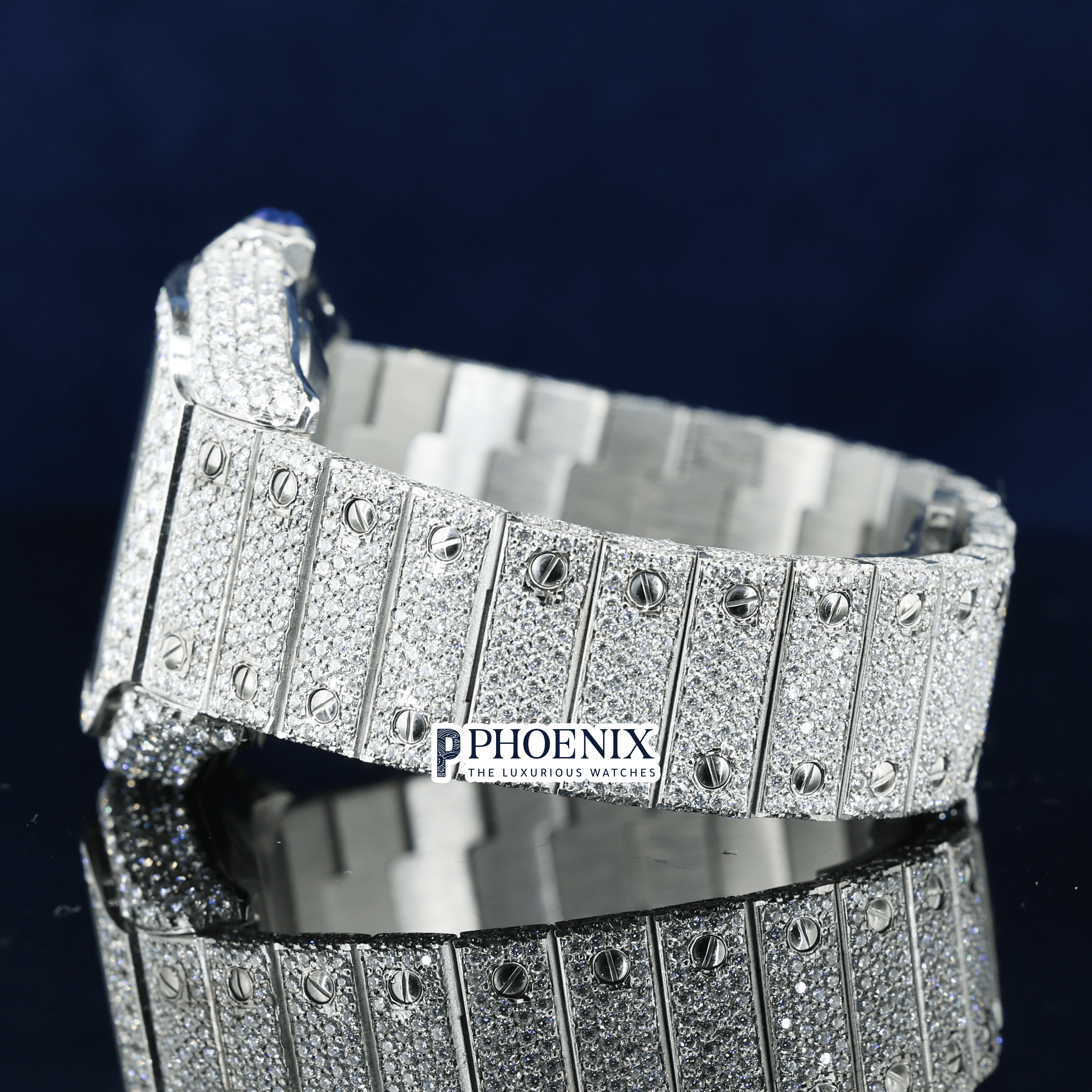 Roman Numerals Purple Dial Fully Iced Out Moissanite Diamond Cartier Watch