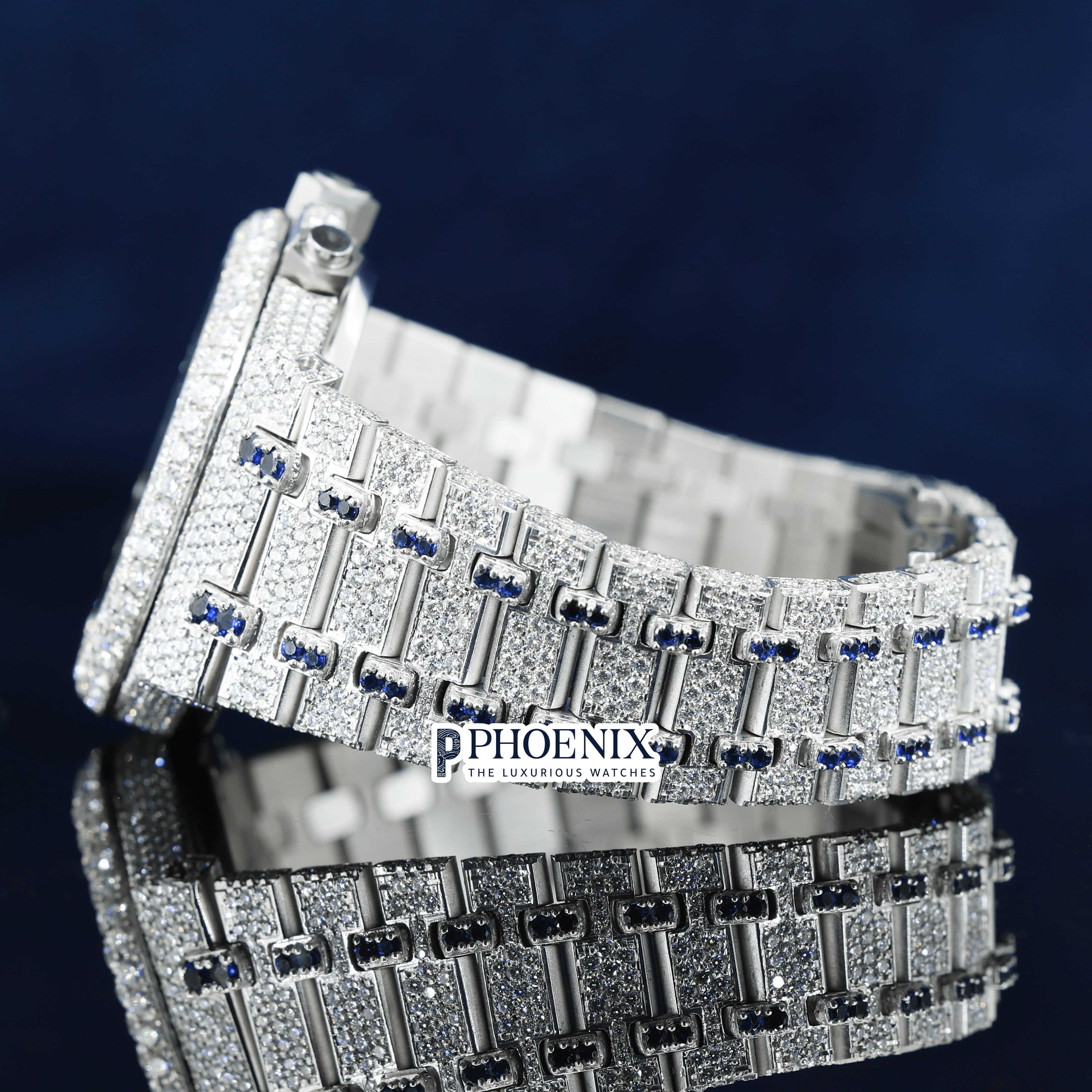 AP Blue Dial Full Iced Out Moissanite Diamond Watch