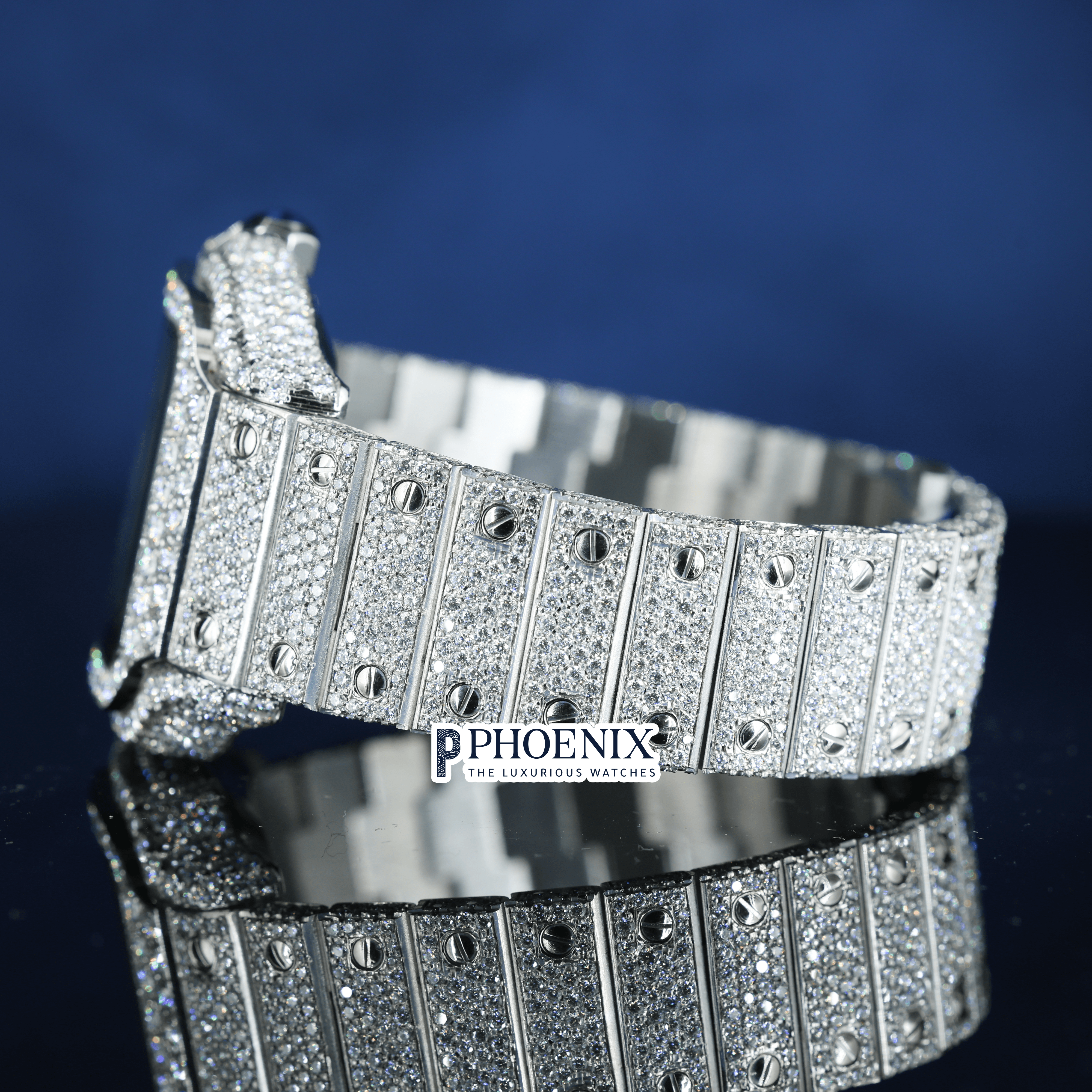 Green Dial Roman Numerals Fully Iced Out Moissanite Diamond Cartier Watch