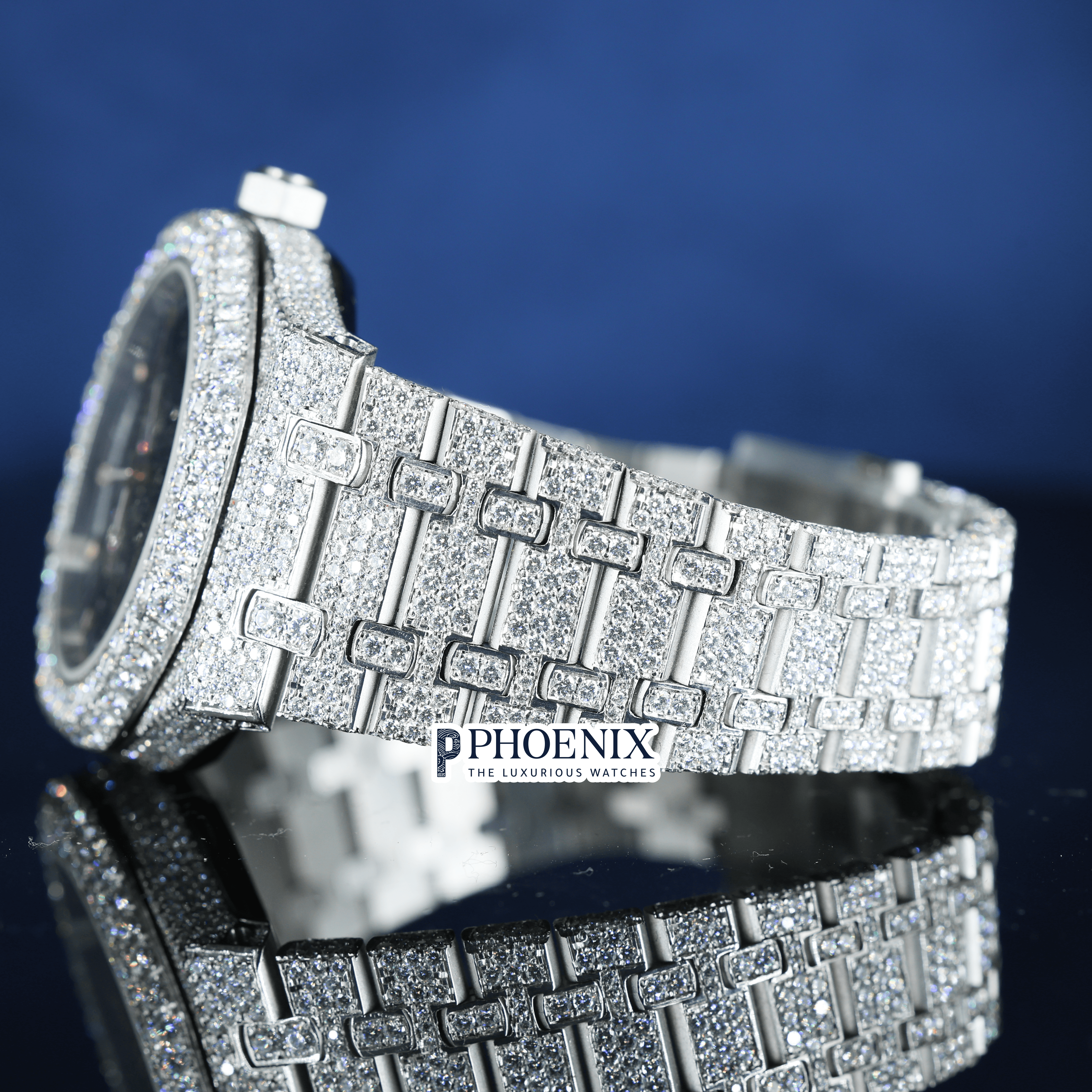 AP Skeleton Black Dial Iced Out Moissanite Diamond Watch