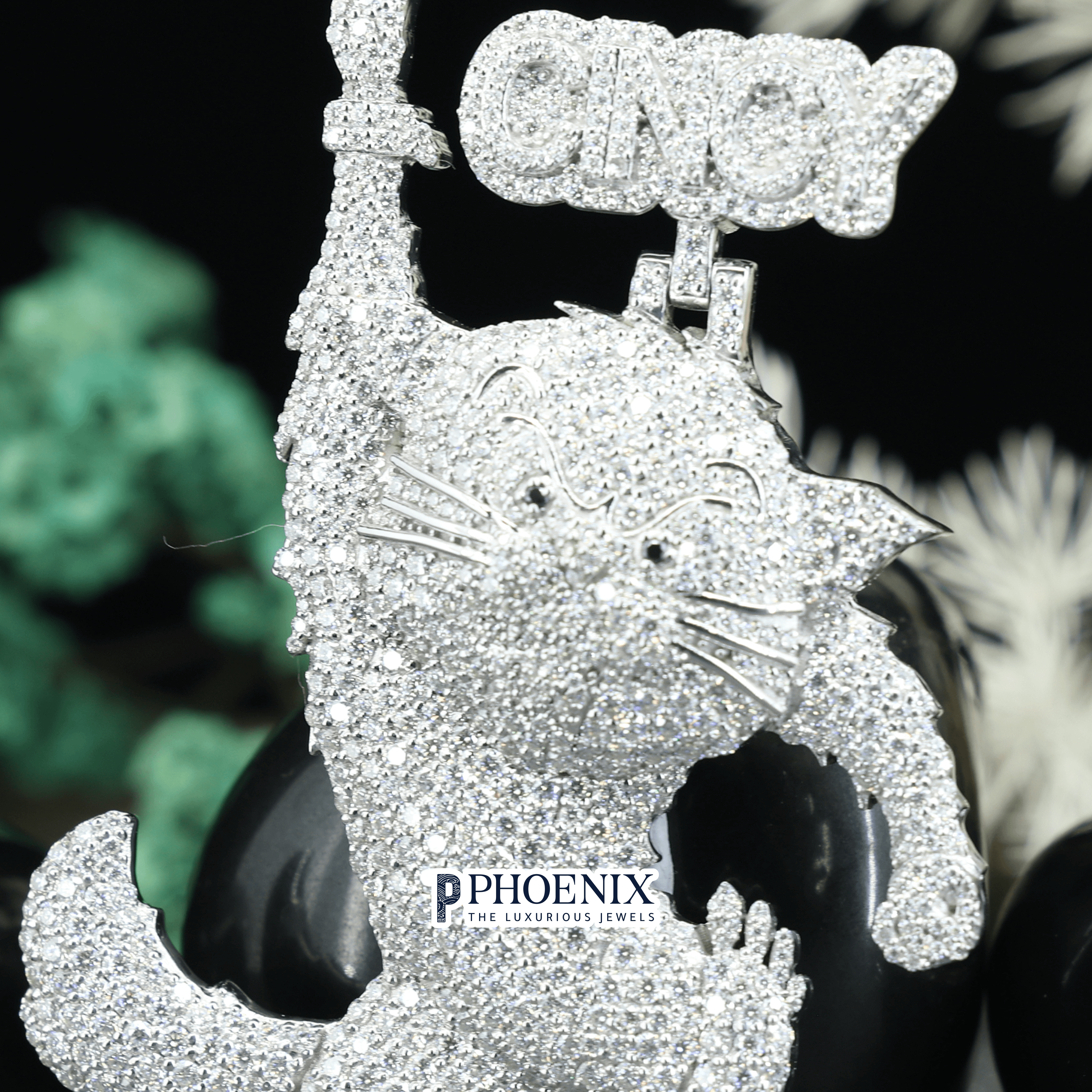 Customiz 925 Sterling Silver Cat Animal Pendant - Moissanite Diamond Pandants