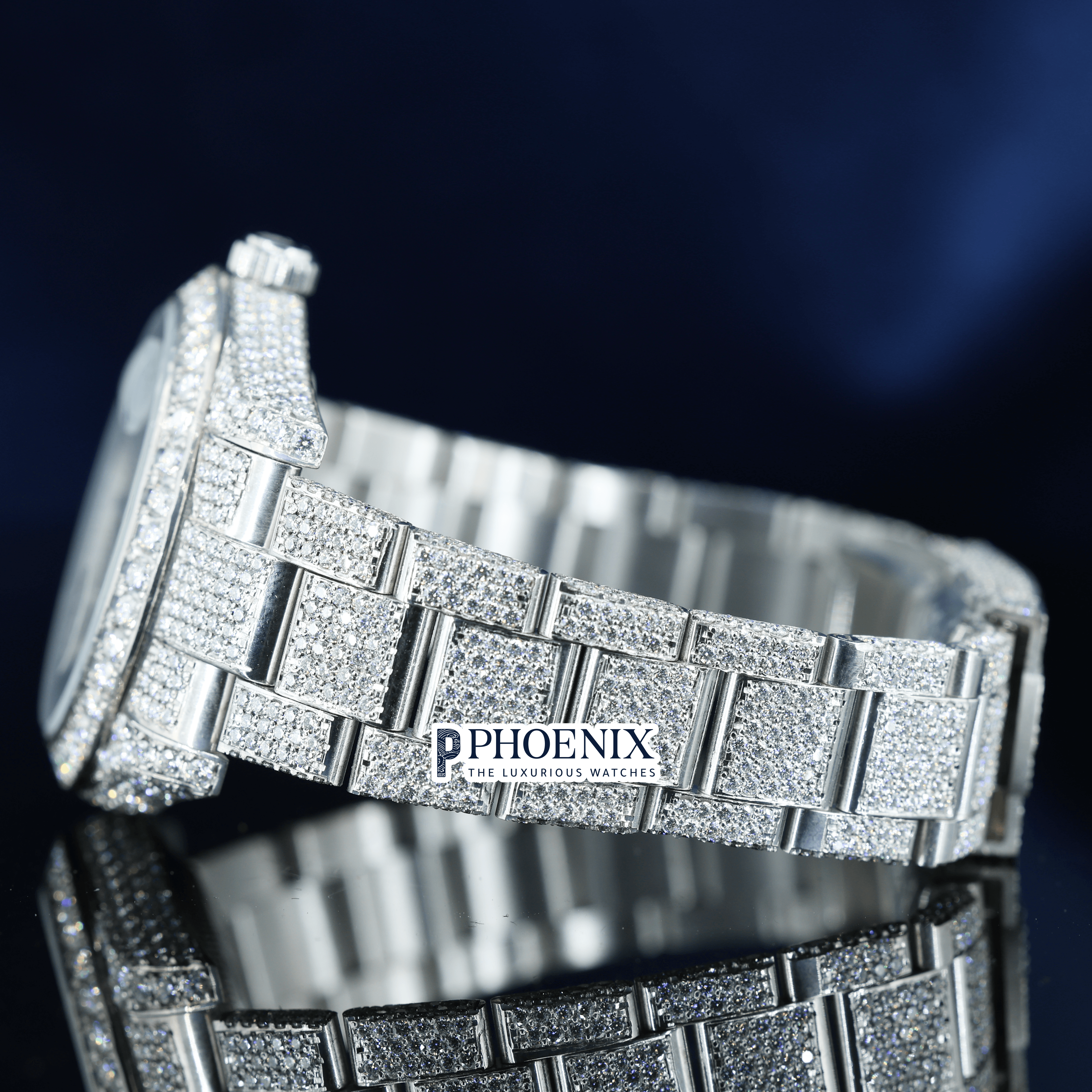 Rolex Diamond Bezel Arabic Dial Fully Iced Out Moissanite Watch