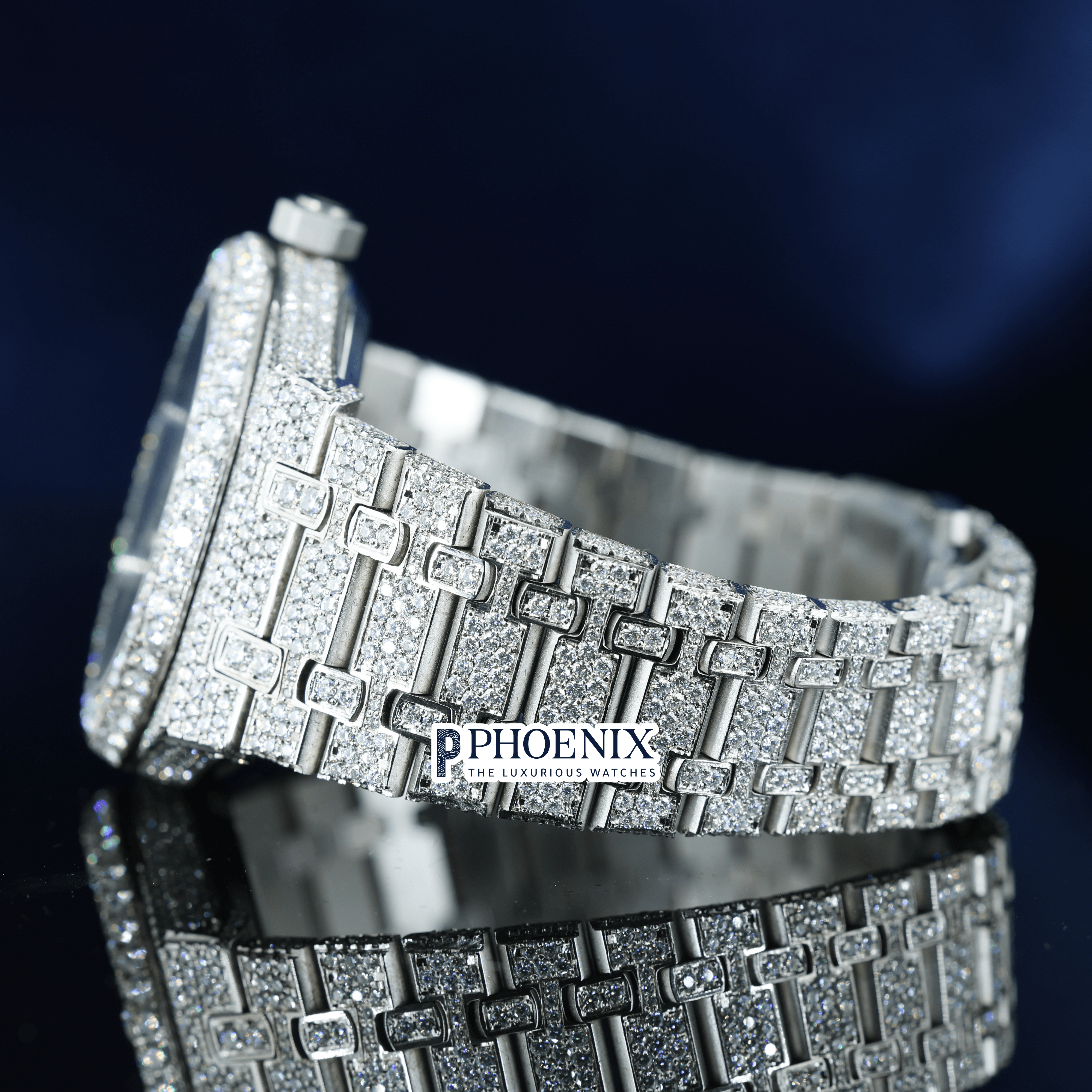 Stick Markers White Dial Fully Iced Out Moissanite Diamond AP Watch