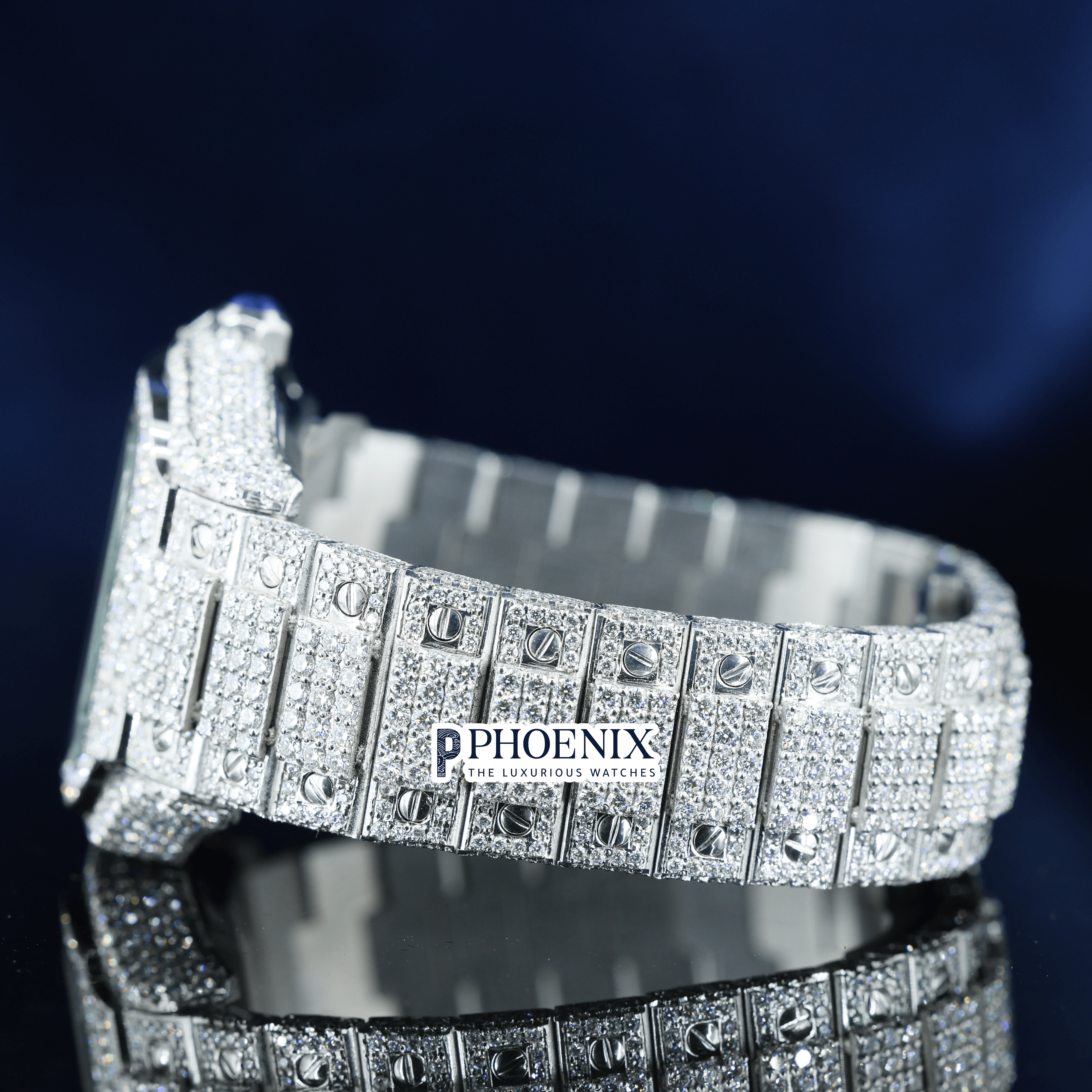 Black Roman Numerals Dial Block Link Strap Moissanite Cartier Watch
