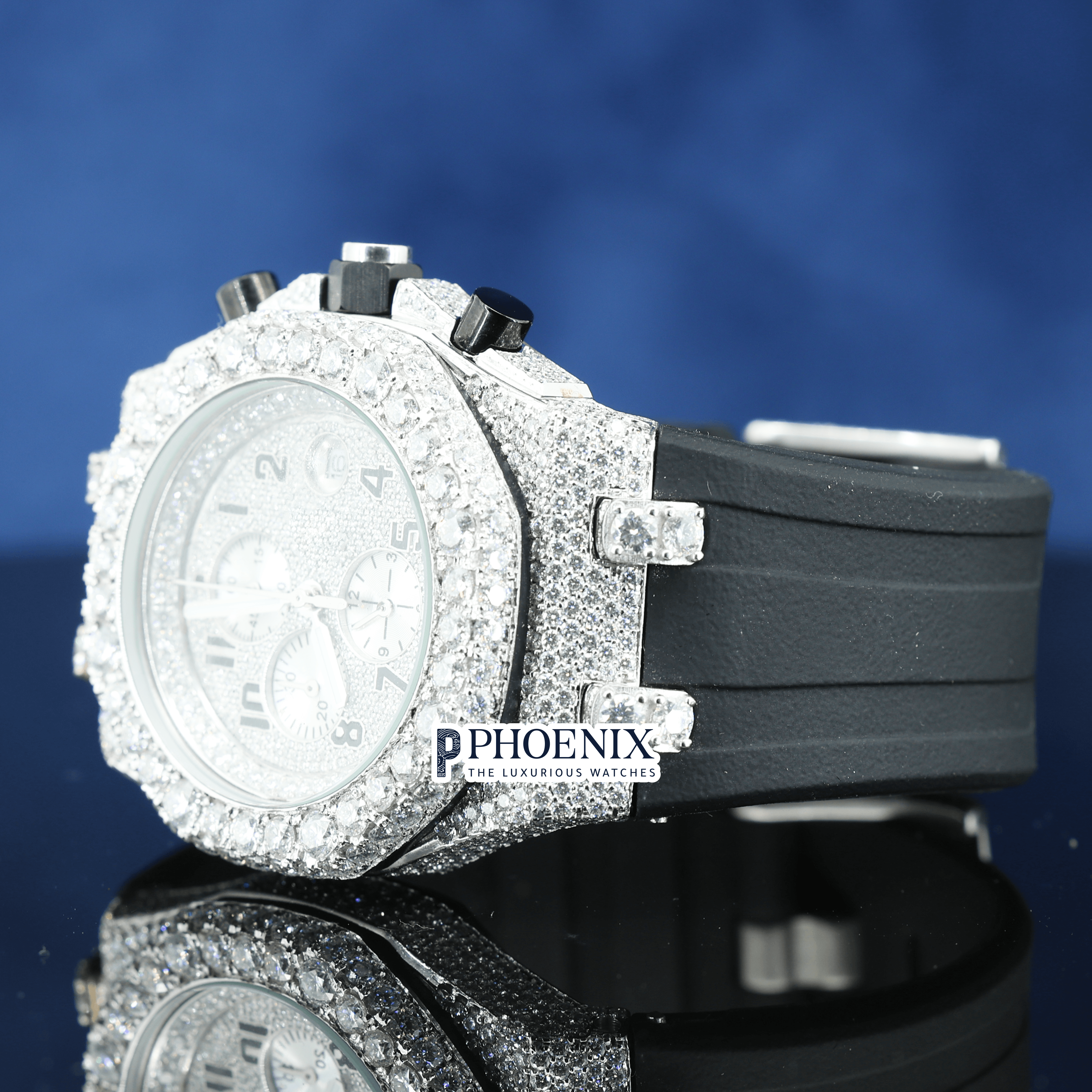 Semi Iced Out White Dial Standard Numerals Chronograph Moissanite AP Watch