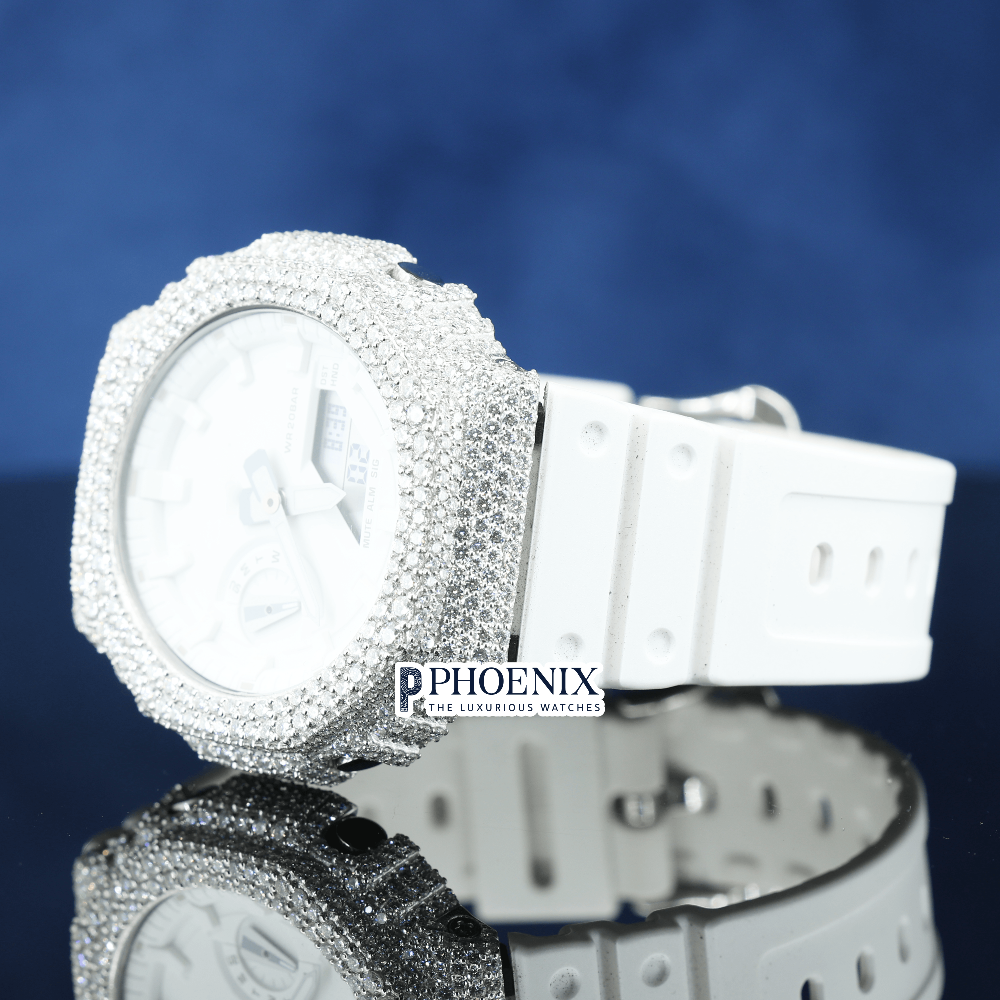 Custom White Strap Iced Out Gshock Watch