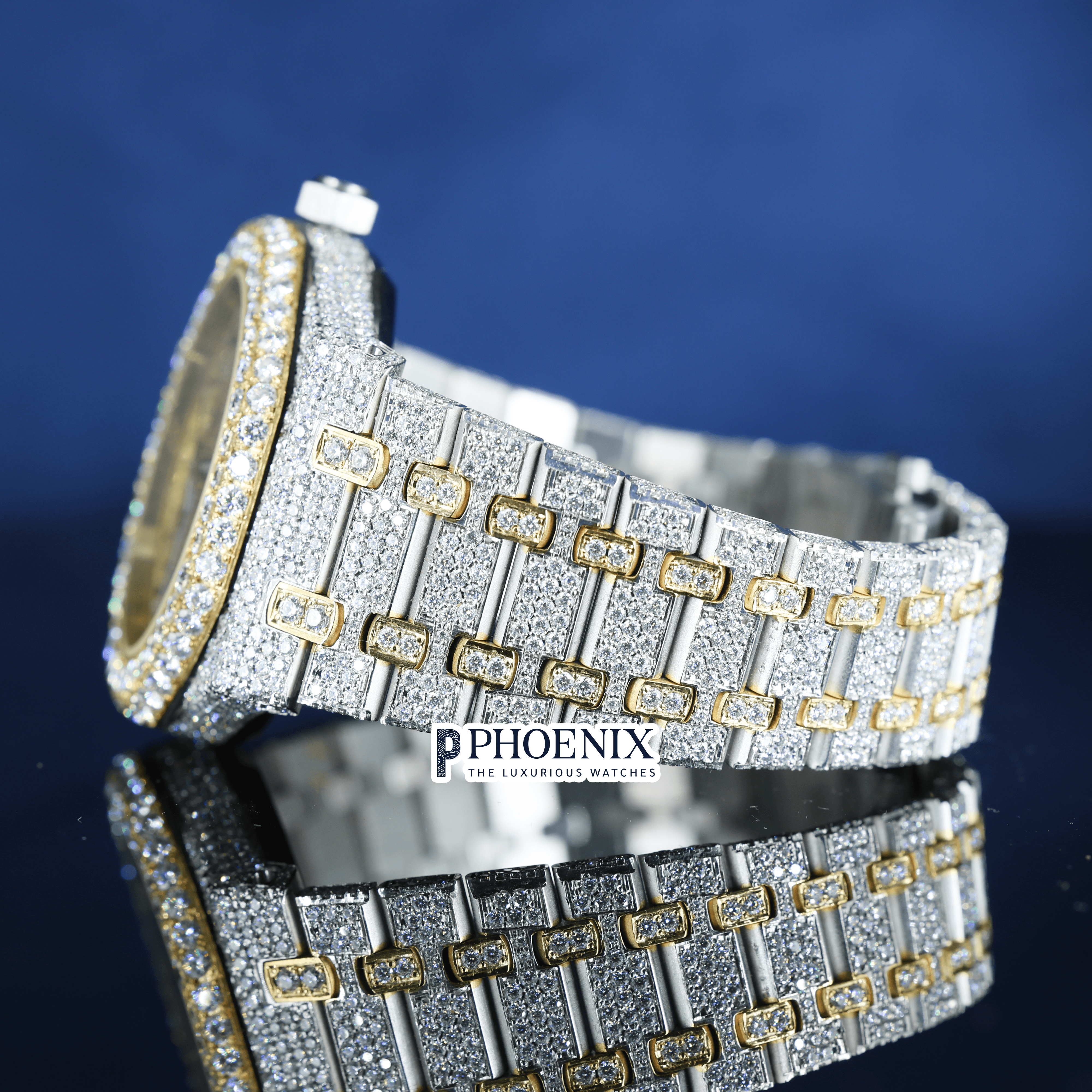 Yellow Gold Moissanite Diamonds AP Watch Arabic Numerals