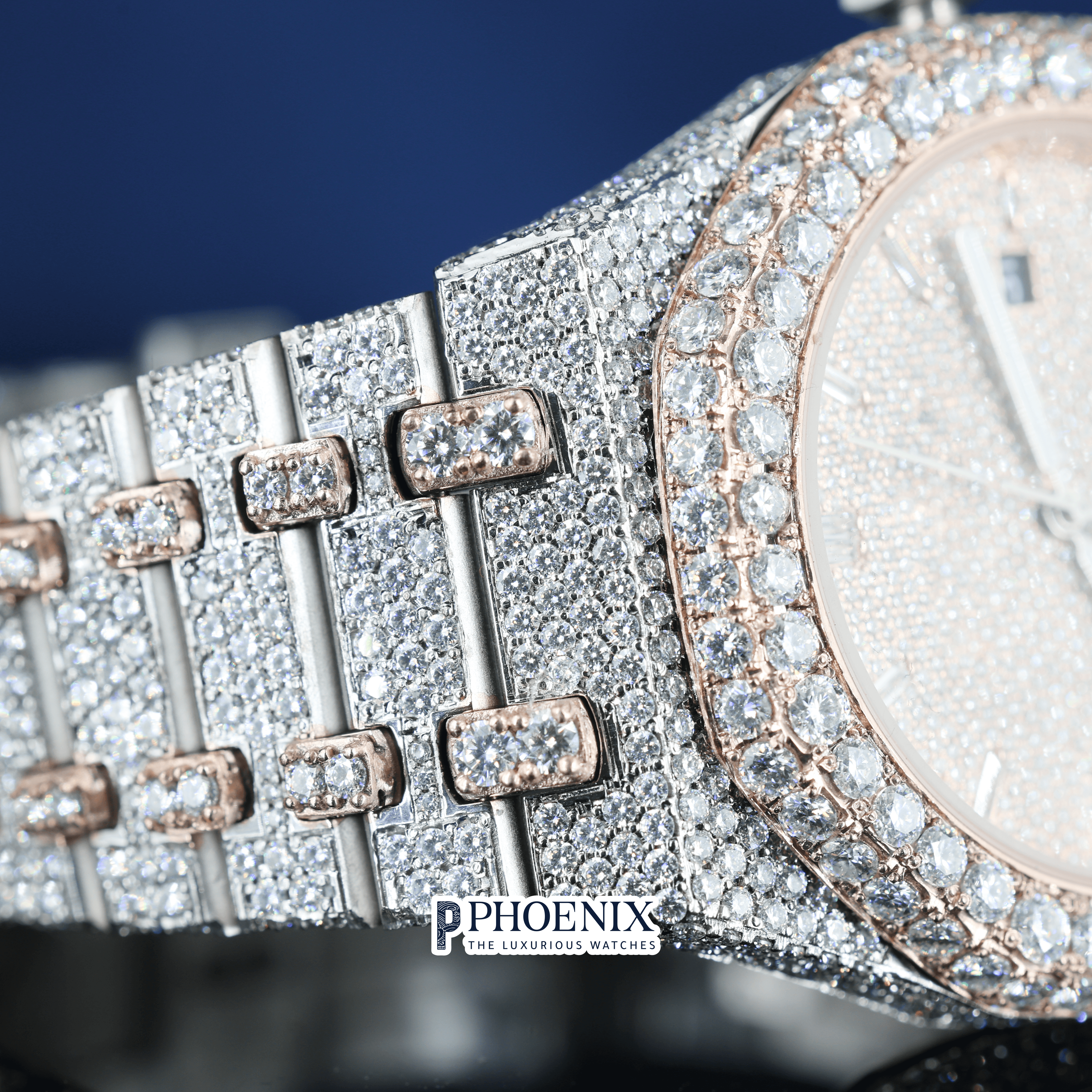 Rose Gold Dial Fully Iced Out AP Moissanite Diamond Watch