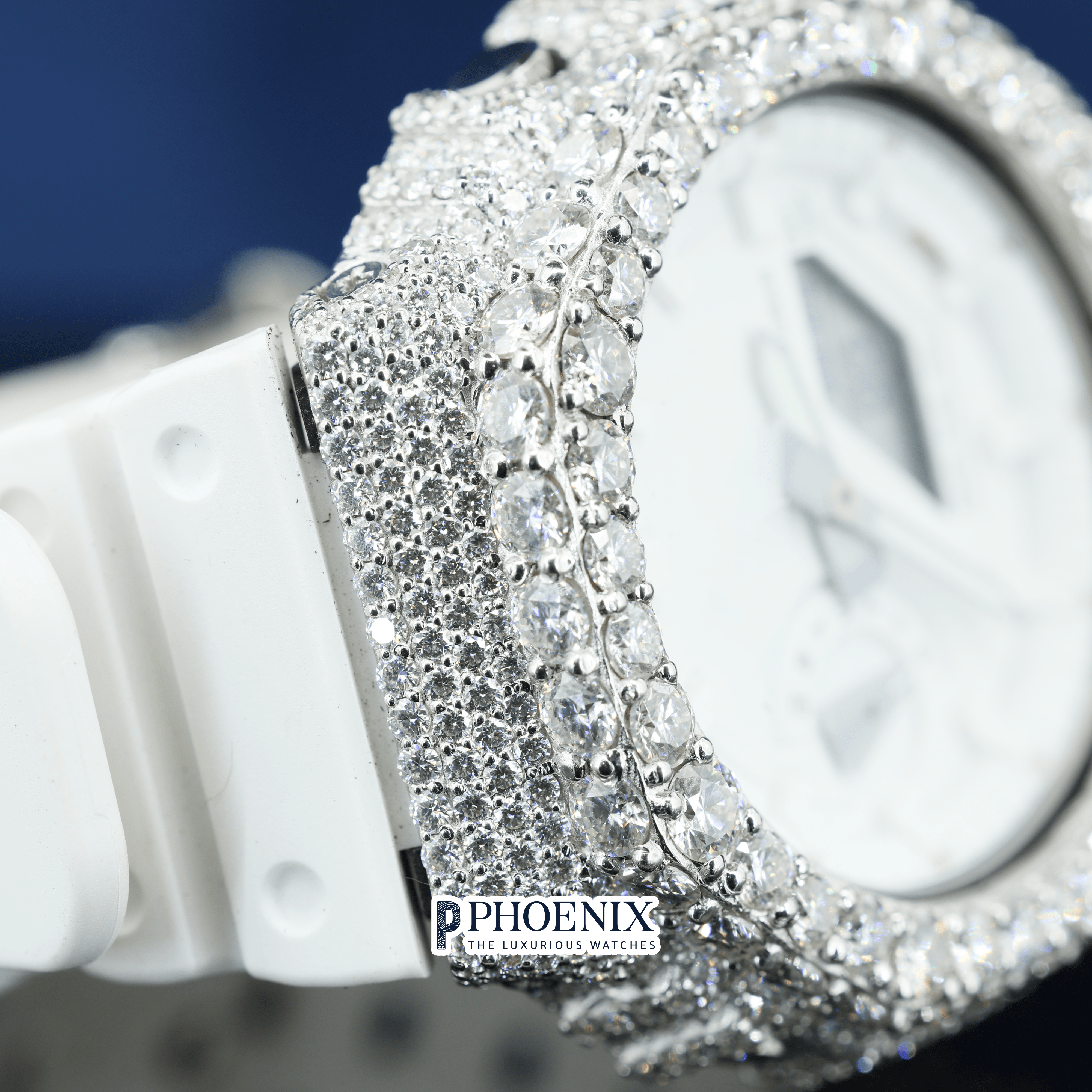 Custom Dial Iced Out White Gshock Watch with White Strap