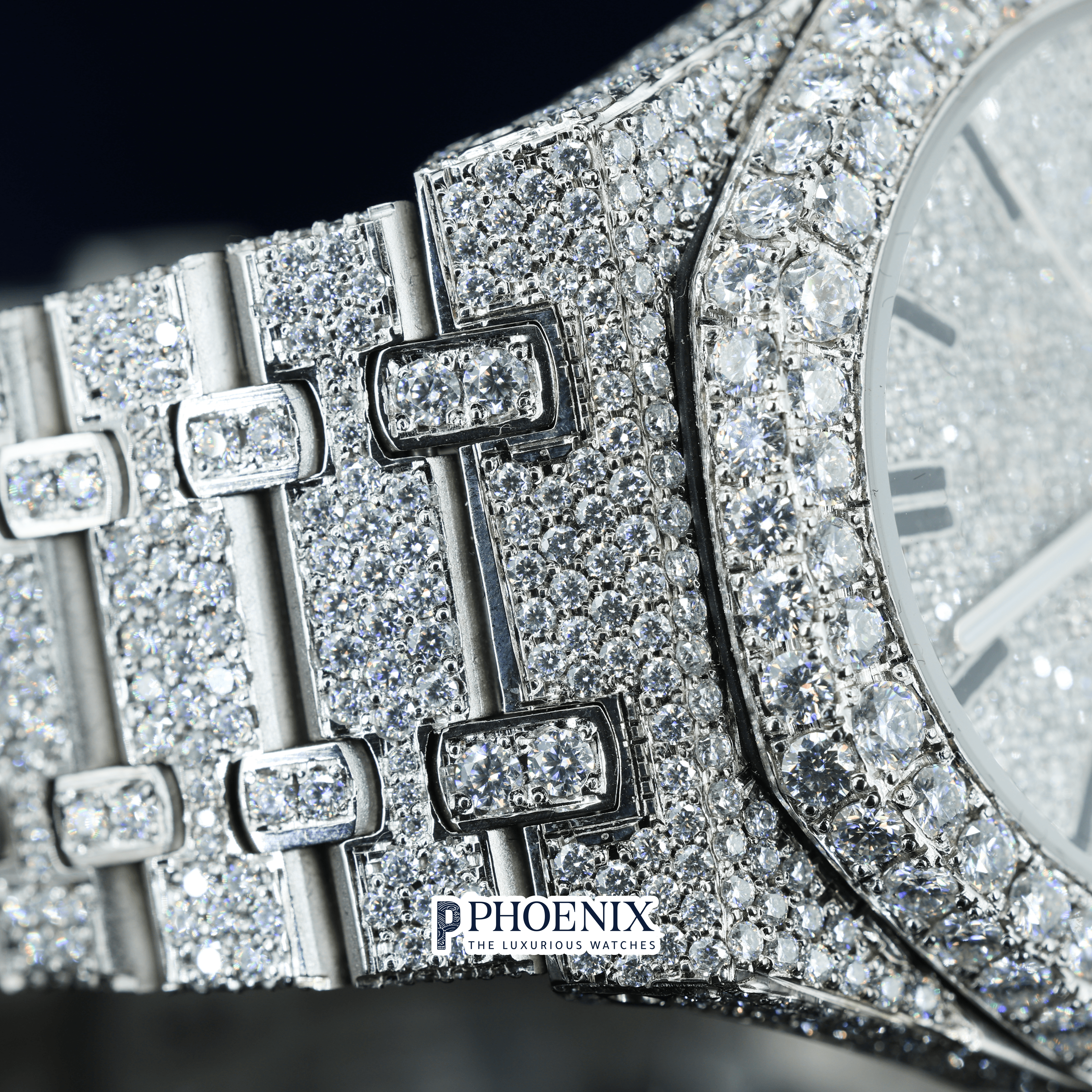 Stick Markers White Dial Fully Iced Out Moissanite Diamond AP Watch