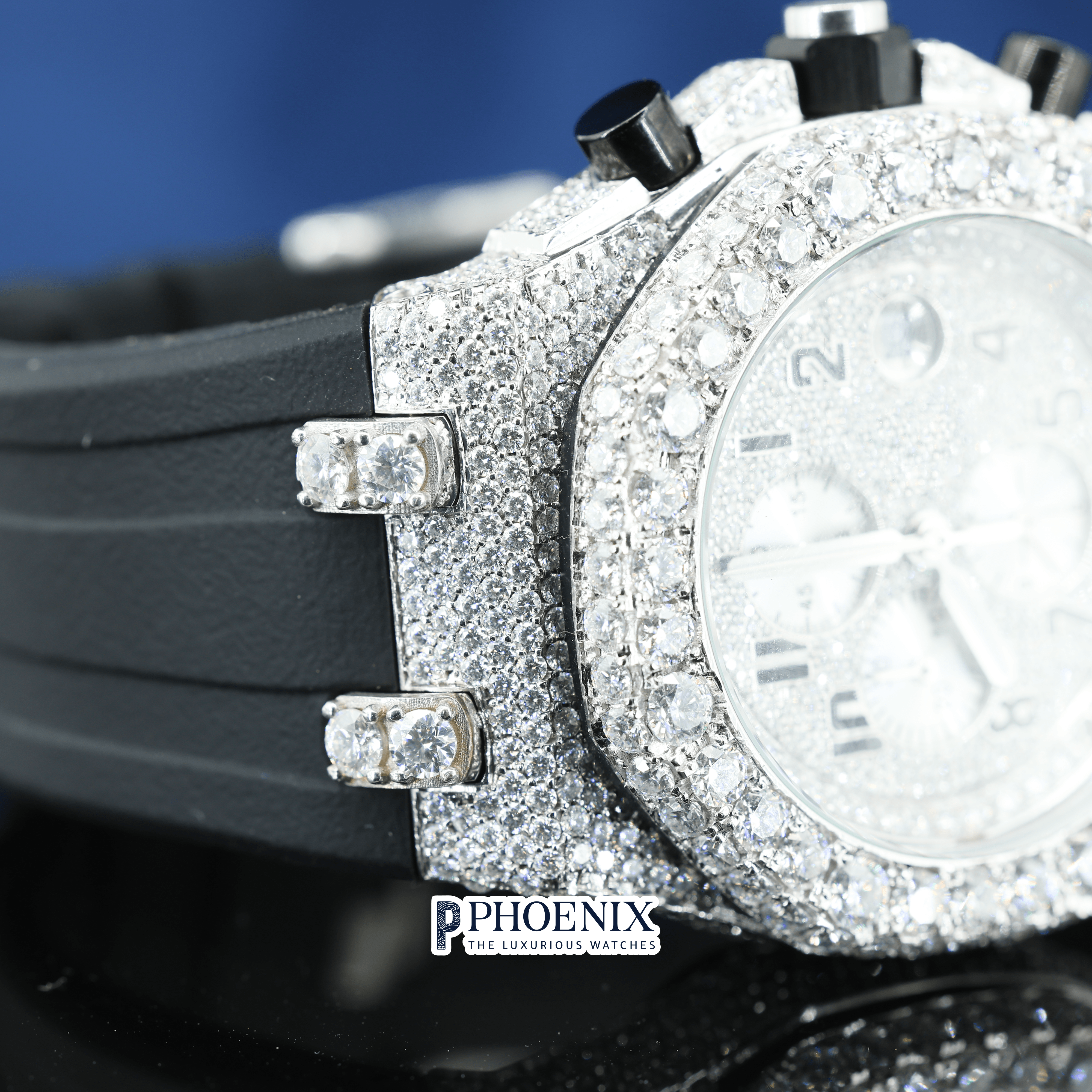 Semi Iced Out White Dial Standard Numerals Chronograph Moissanite AP Watch
