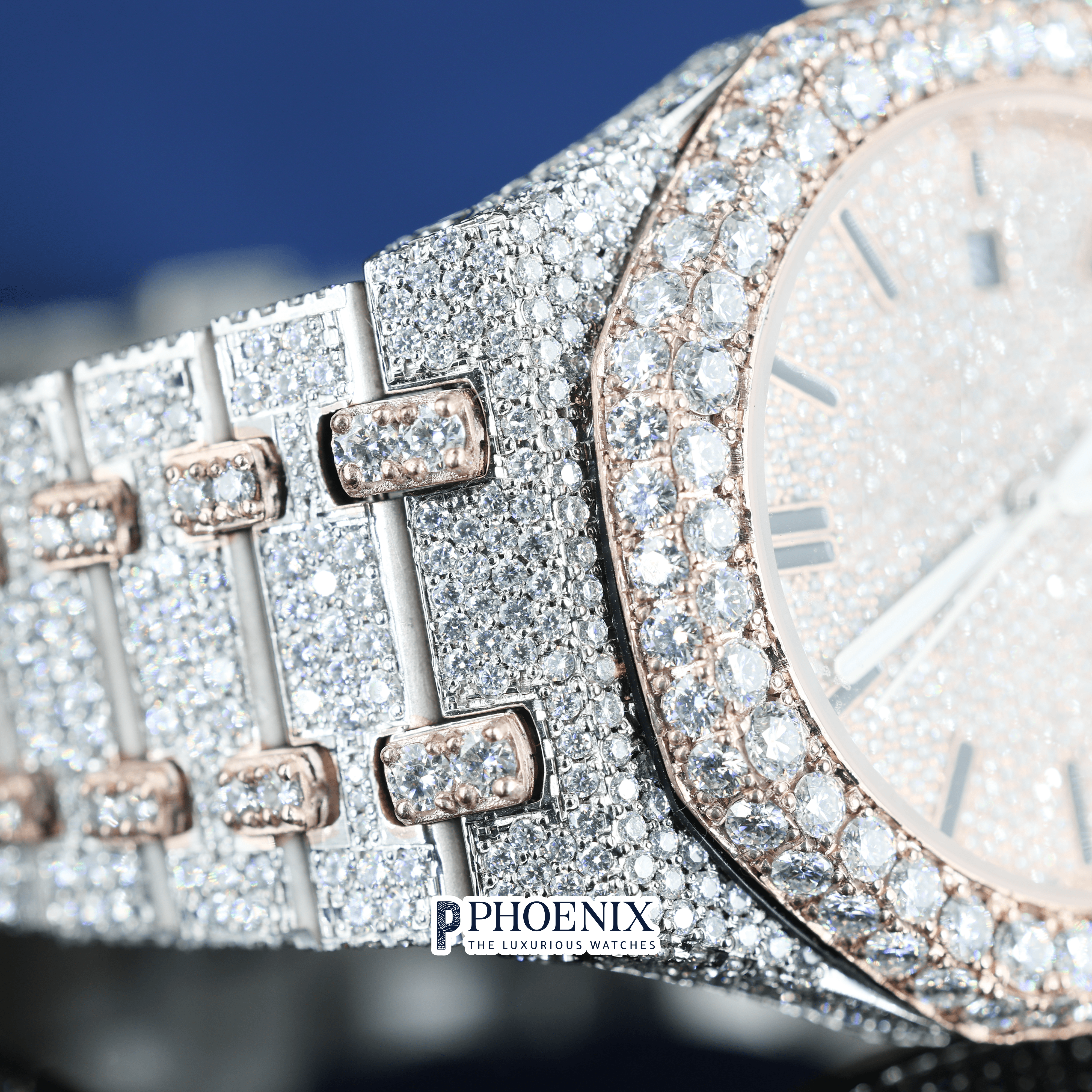 Rose Gold Dial Fully Iced Out Moissanite Diamond AP Watch