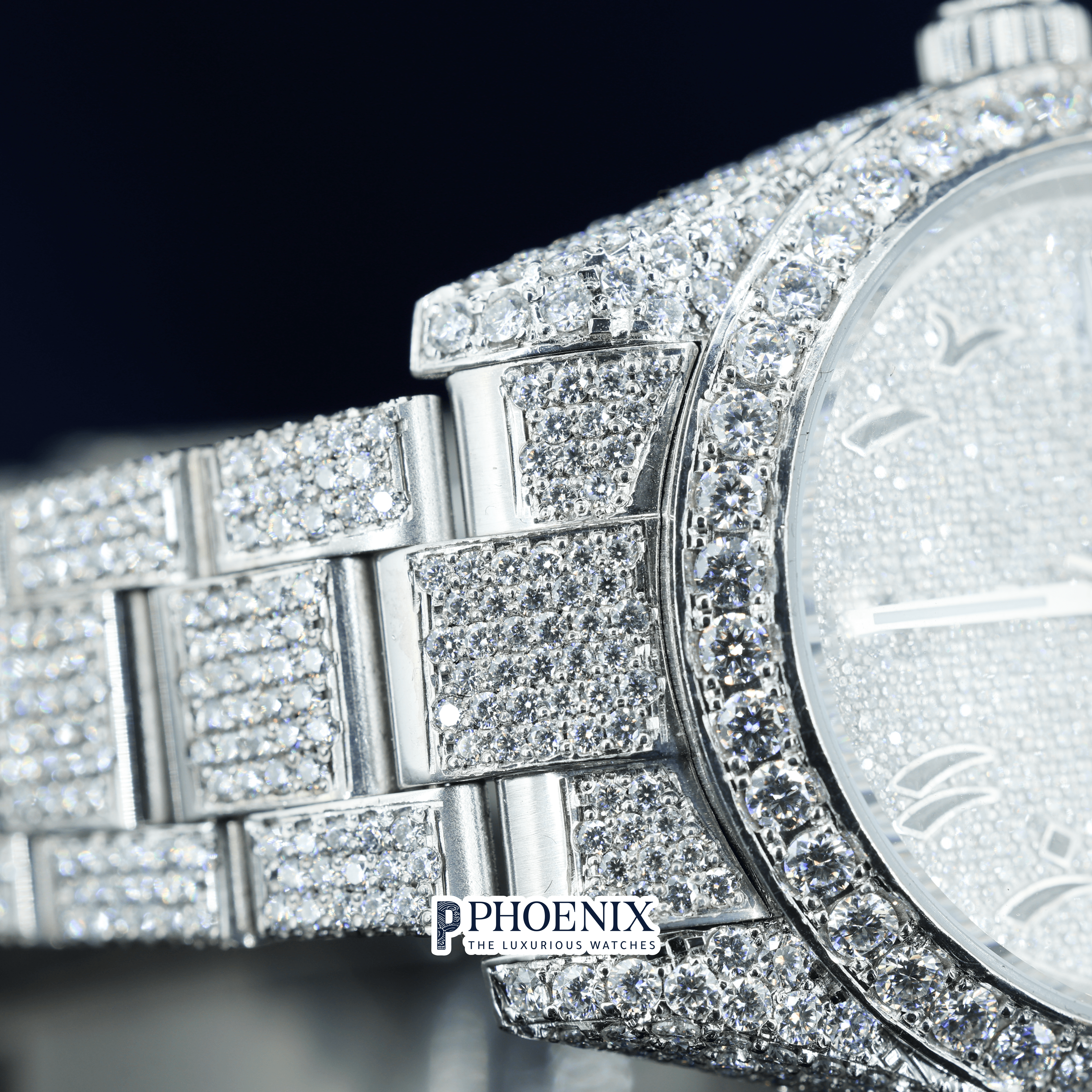 Rolex Diamond Bezel Arabic Dial Fully Iced Out Moissanite Watch