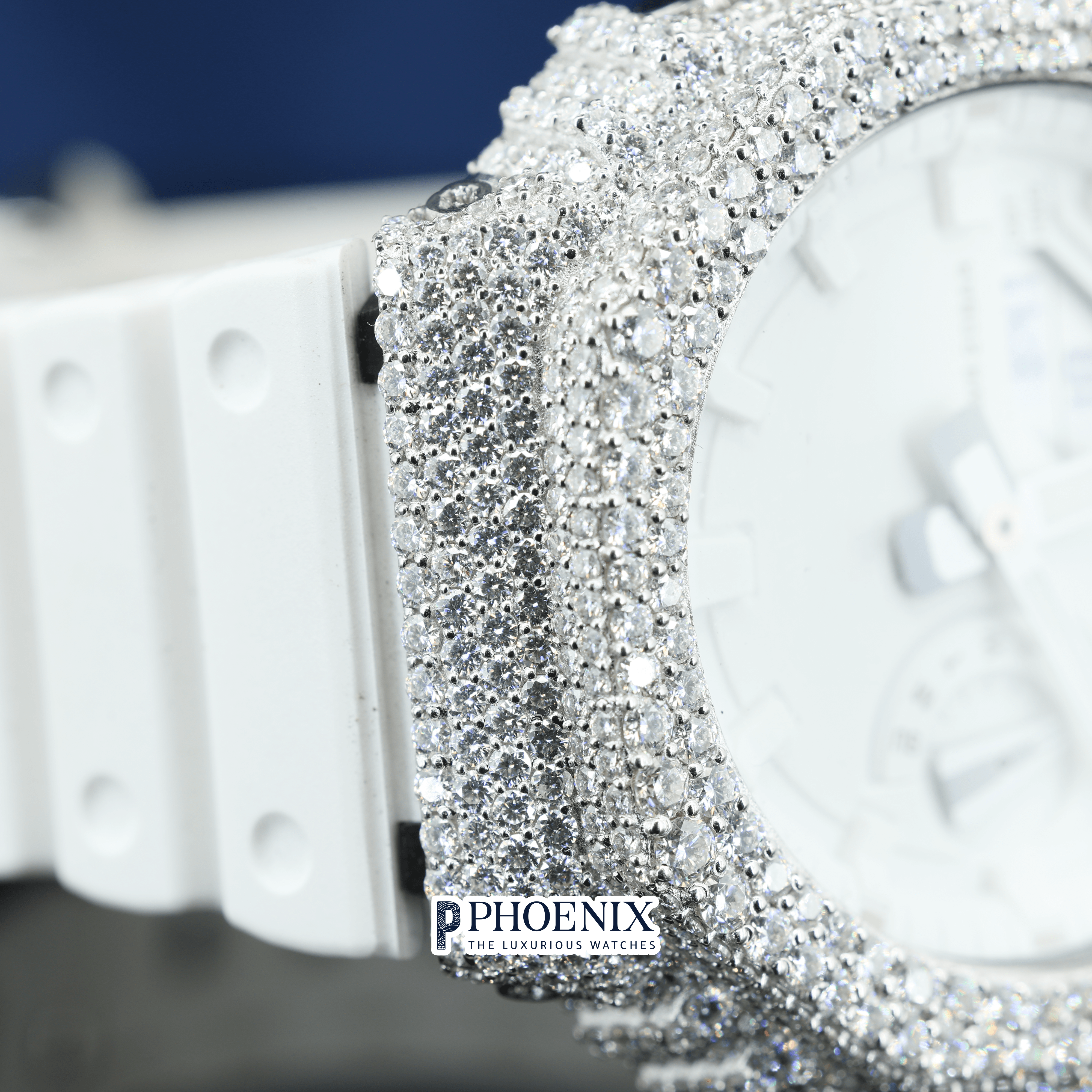 Custom White Strap Iced Out Gshock Watch