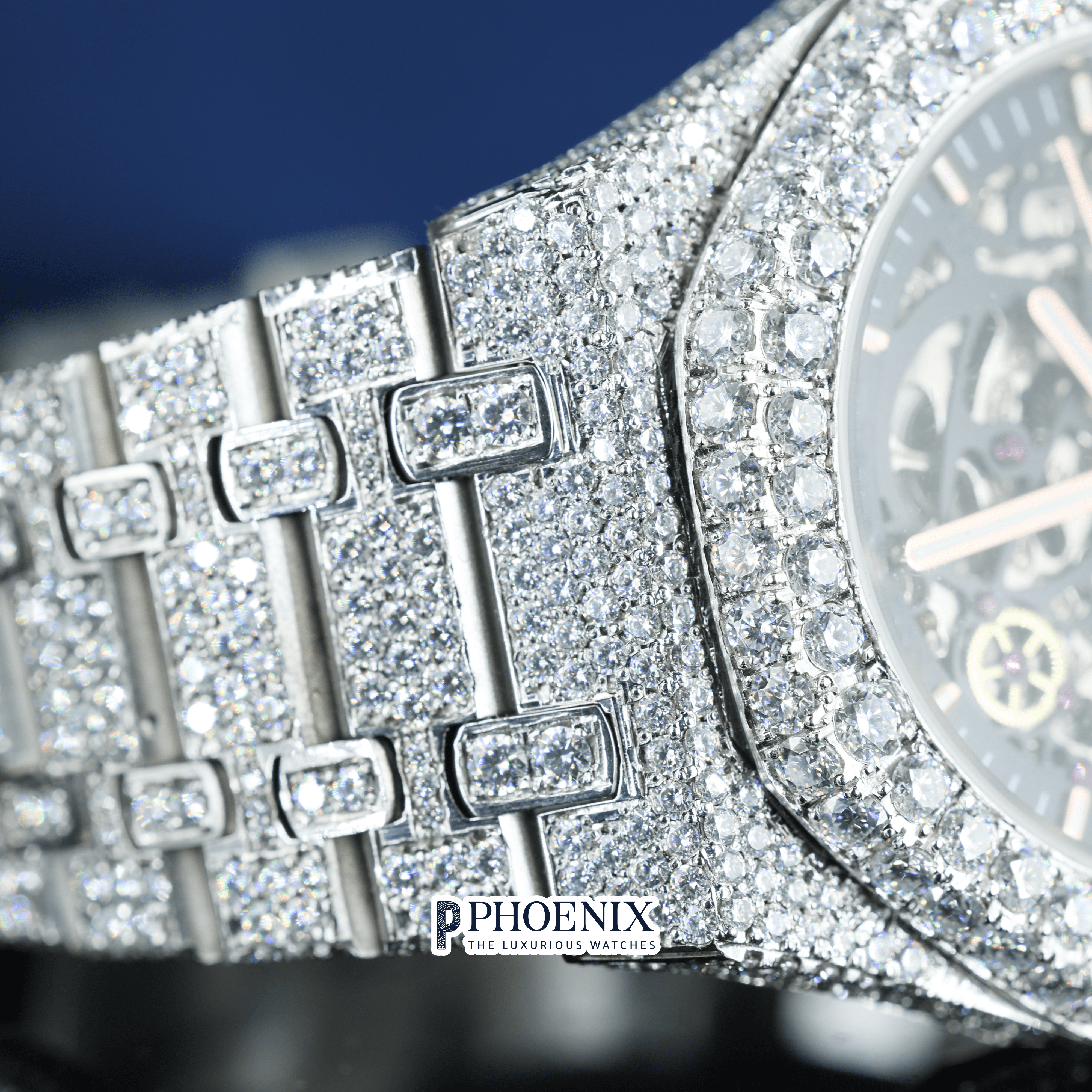 AP Skeleton Black Dial Iced Out Moissanite Diamond Watch