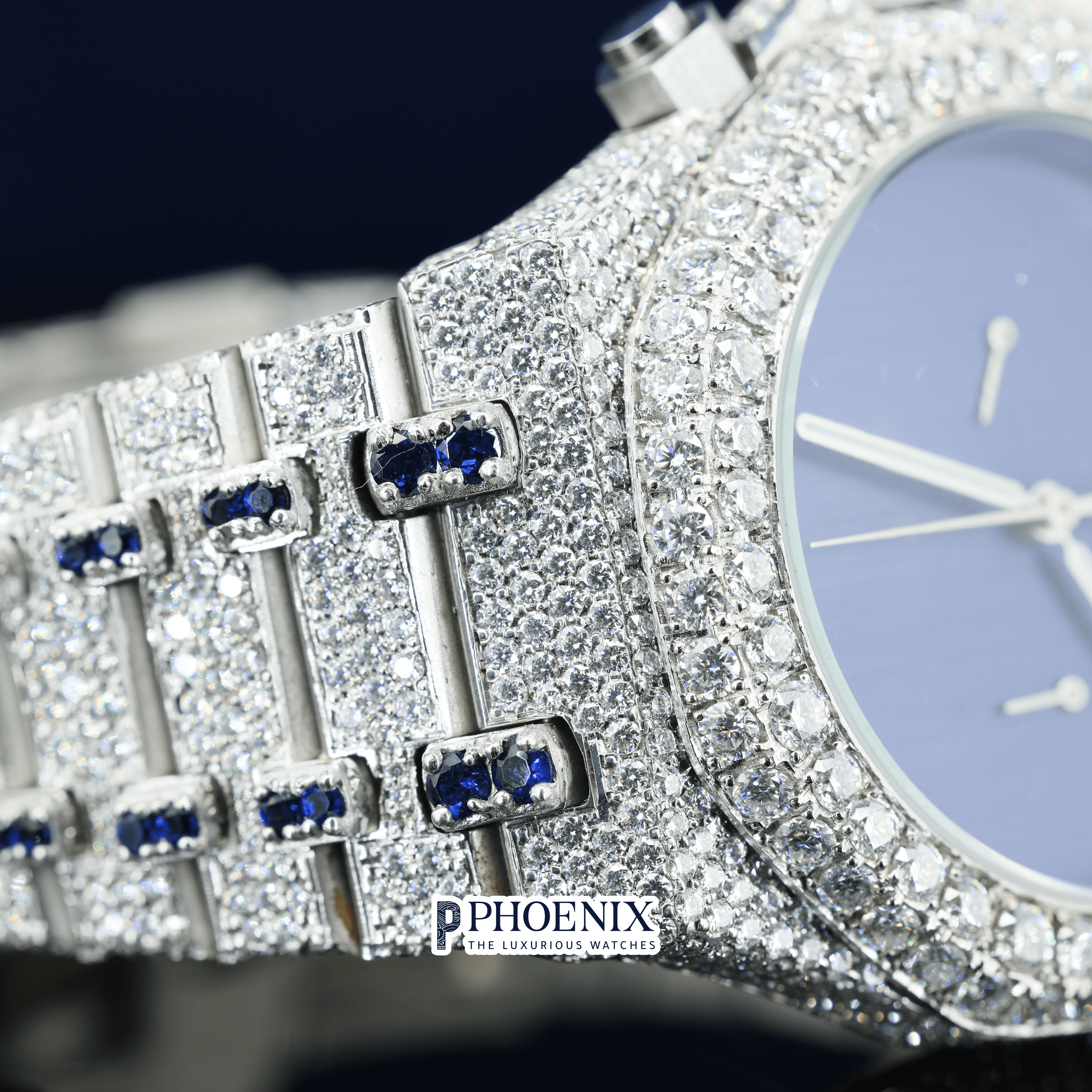 AP Blue Dial Full Iced Out Moissanite Diamond Watch
