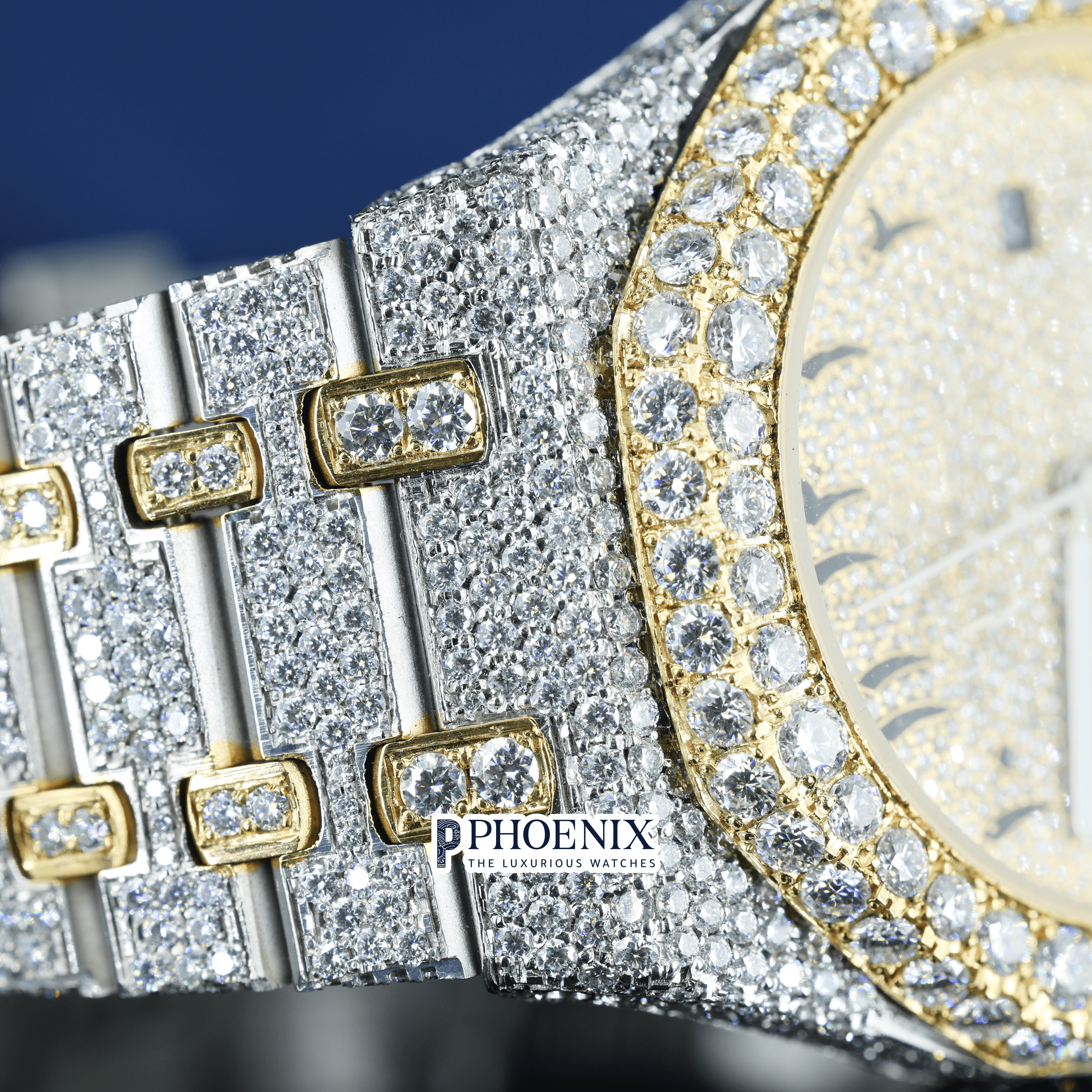 Yellow Gold Moissanite Diamonds AP Watch Arabic Numerals