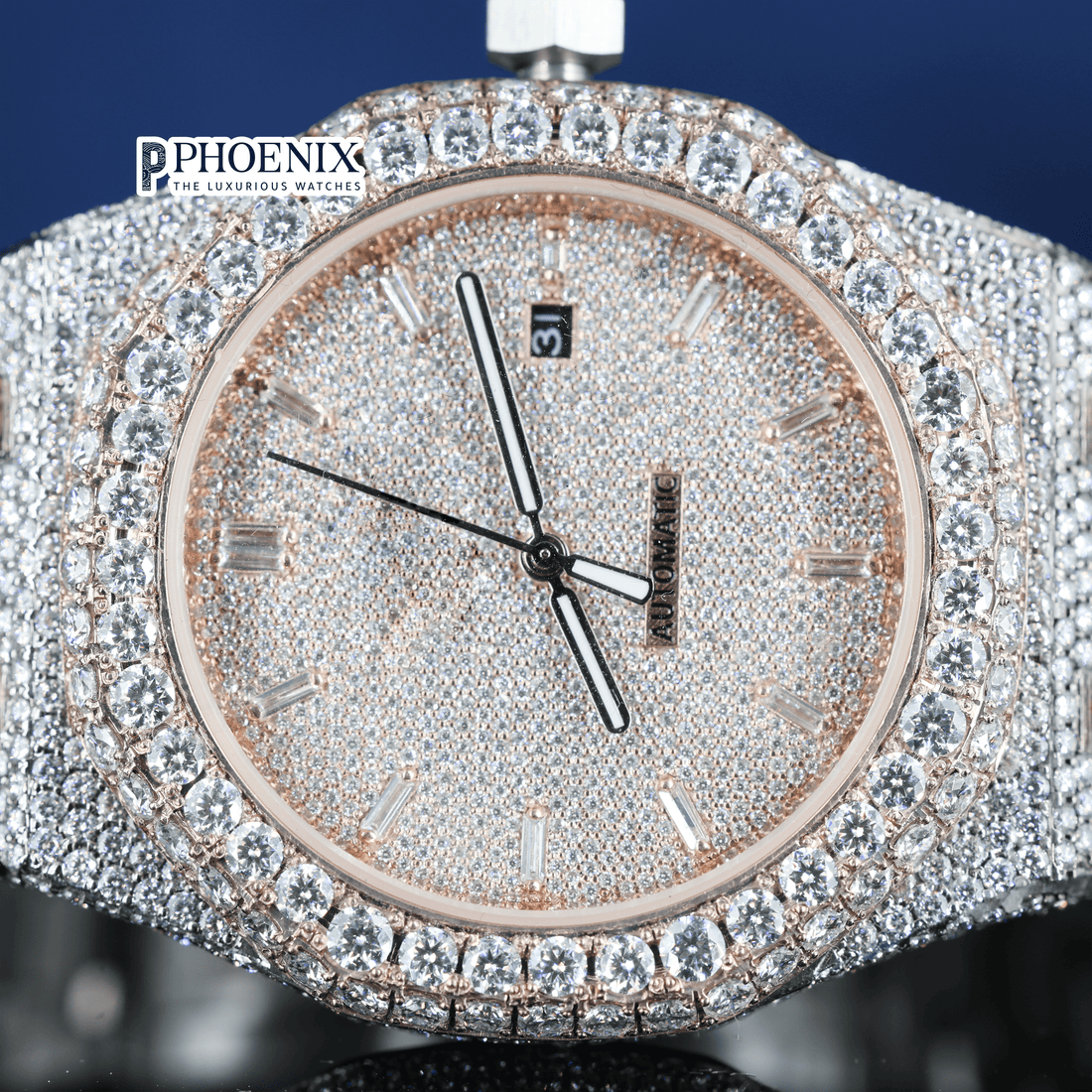 Rose Gold Dial Fully Iced Out AP Moissanite Diamond Watch