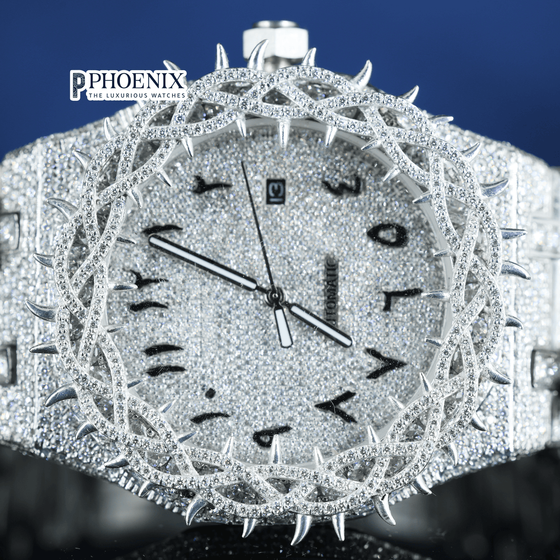 Arabic Dial Thorn Bezel White Gold Moissanite Diamond AP Watch