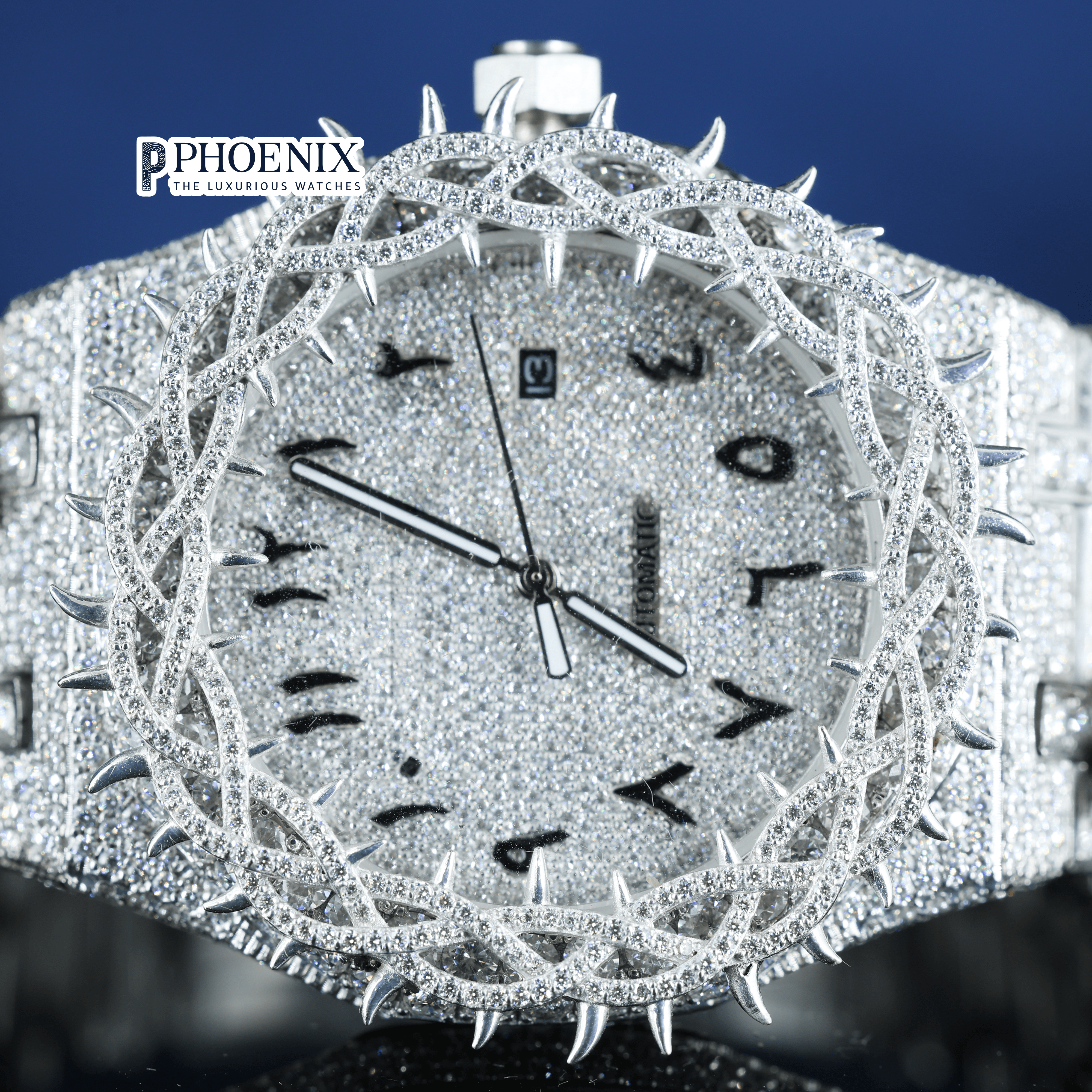 Arabic Dial Thorn Bezel White Gold Moissanite Diamond AP Watch