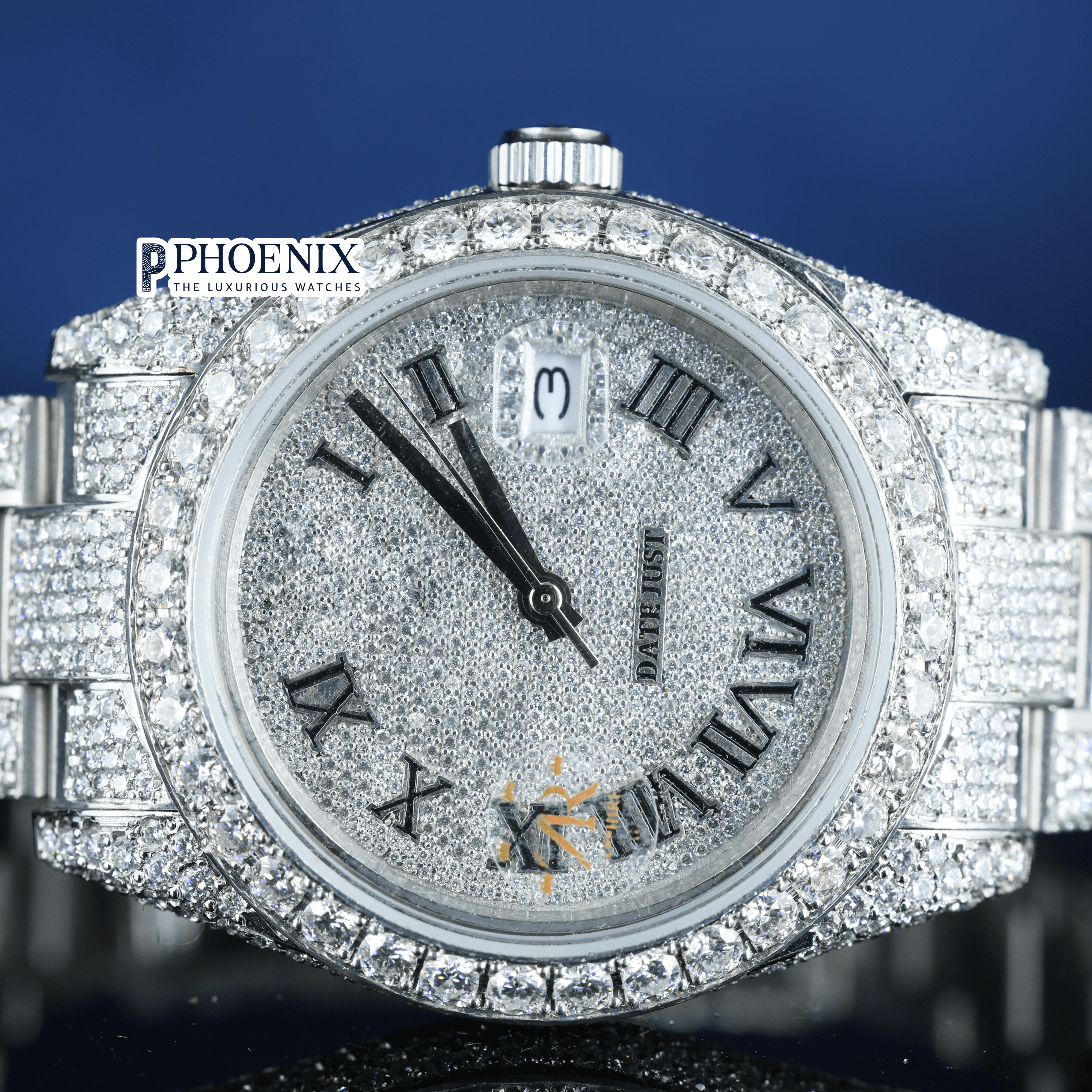Roman Numerals Fully Iced Out White Dial Moissanite Diamond Rolex Watch