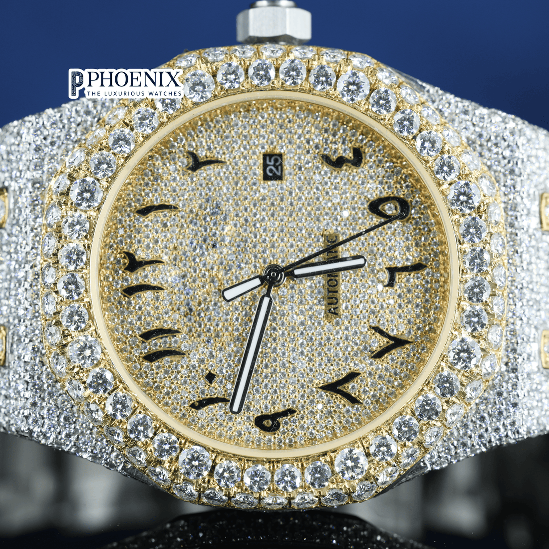 Yellow Gold Moissanite Diamonds AP Watch Arabic Numerals