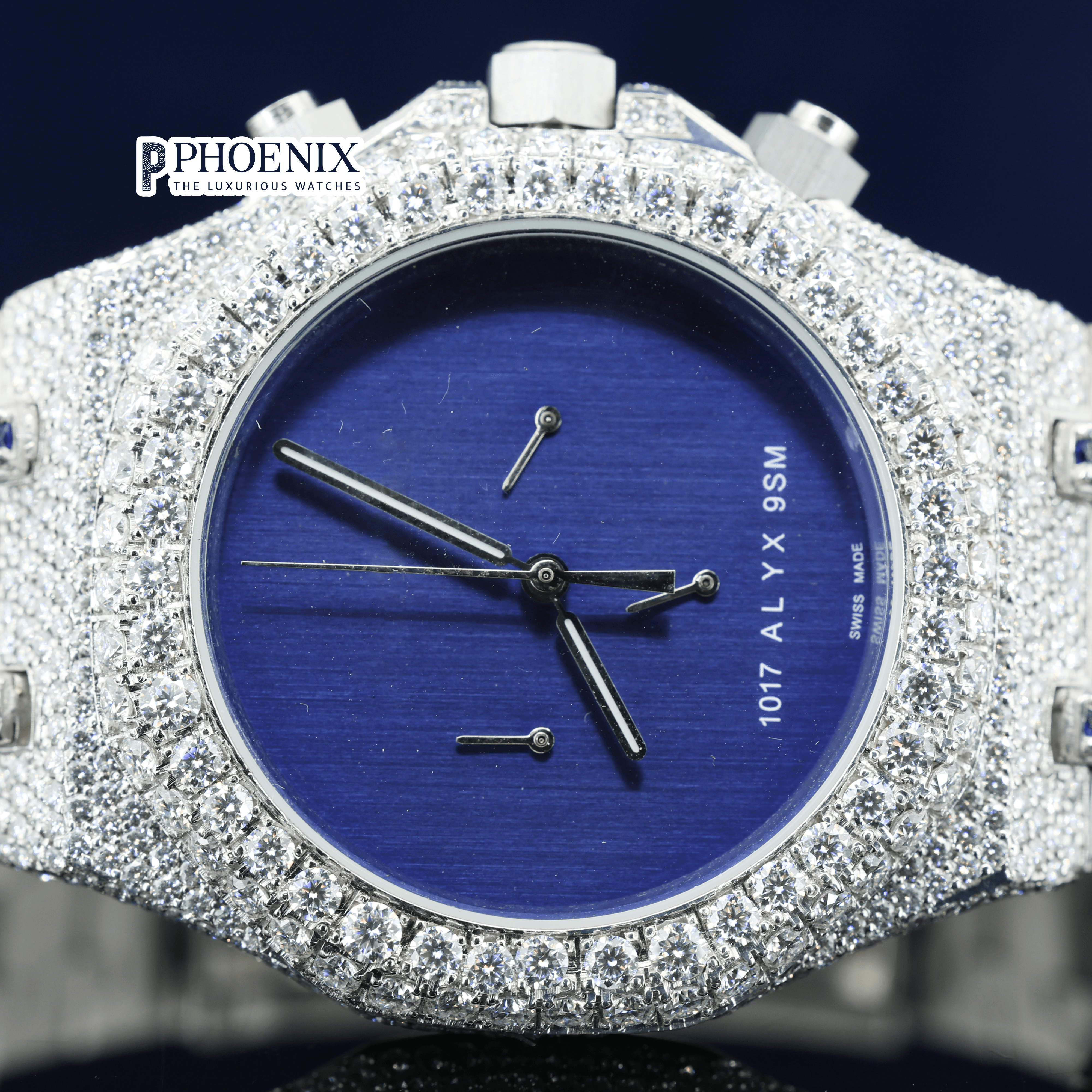 AP Blue Dial Full Iced Out Moissanite Diamond Watch