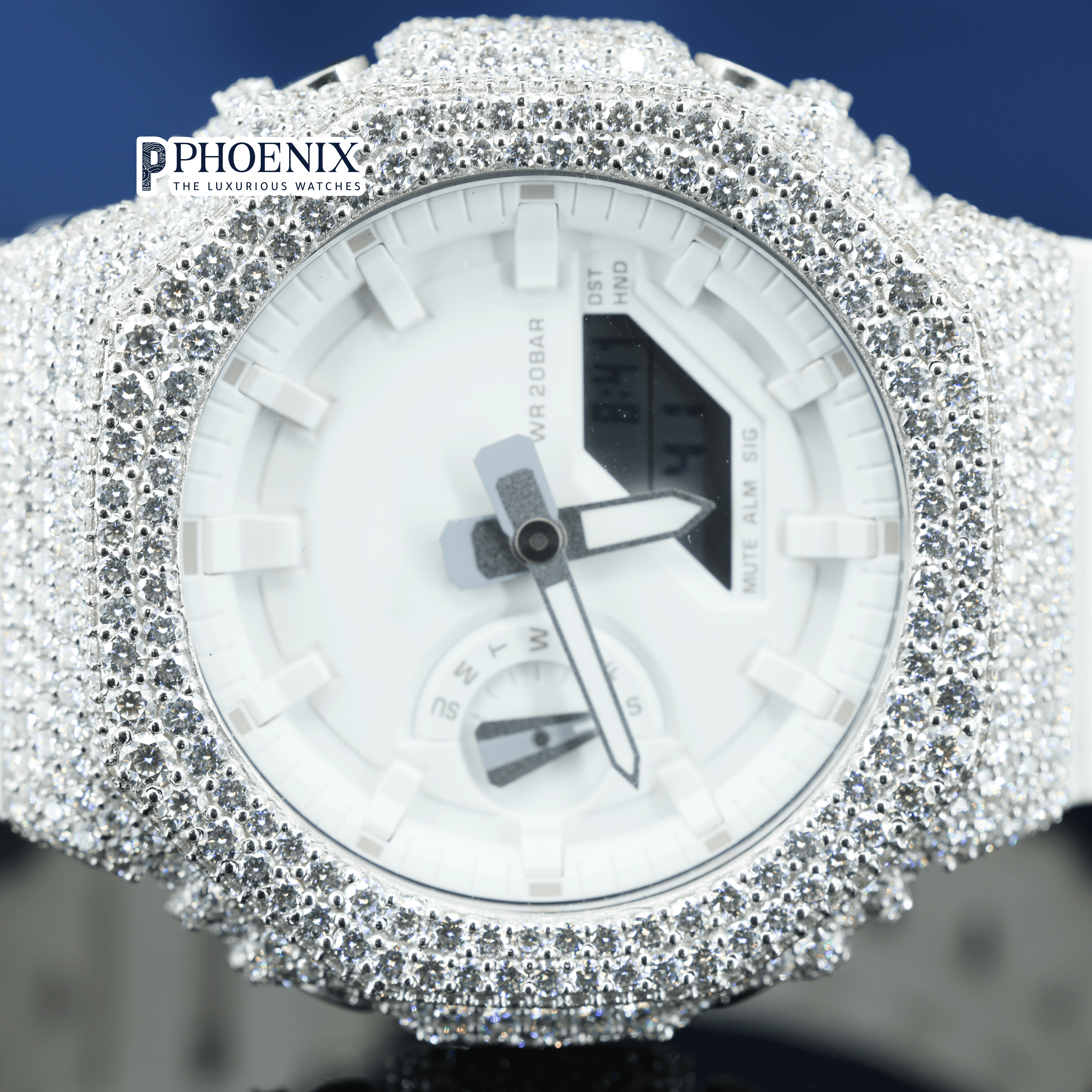 Custom White Strap Iced Out Gshock Watch