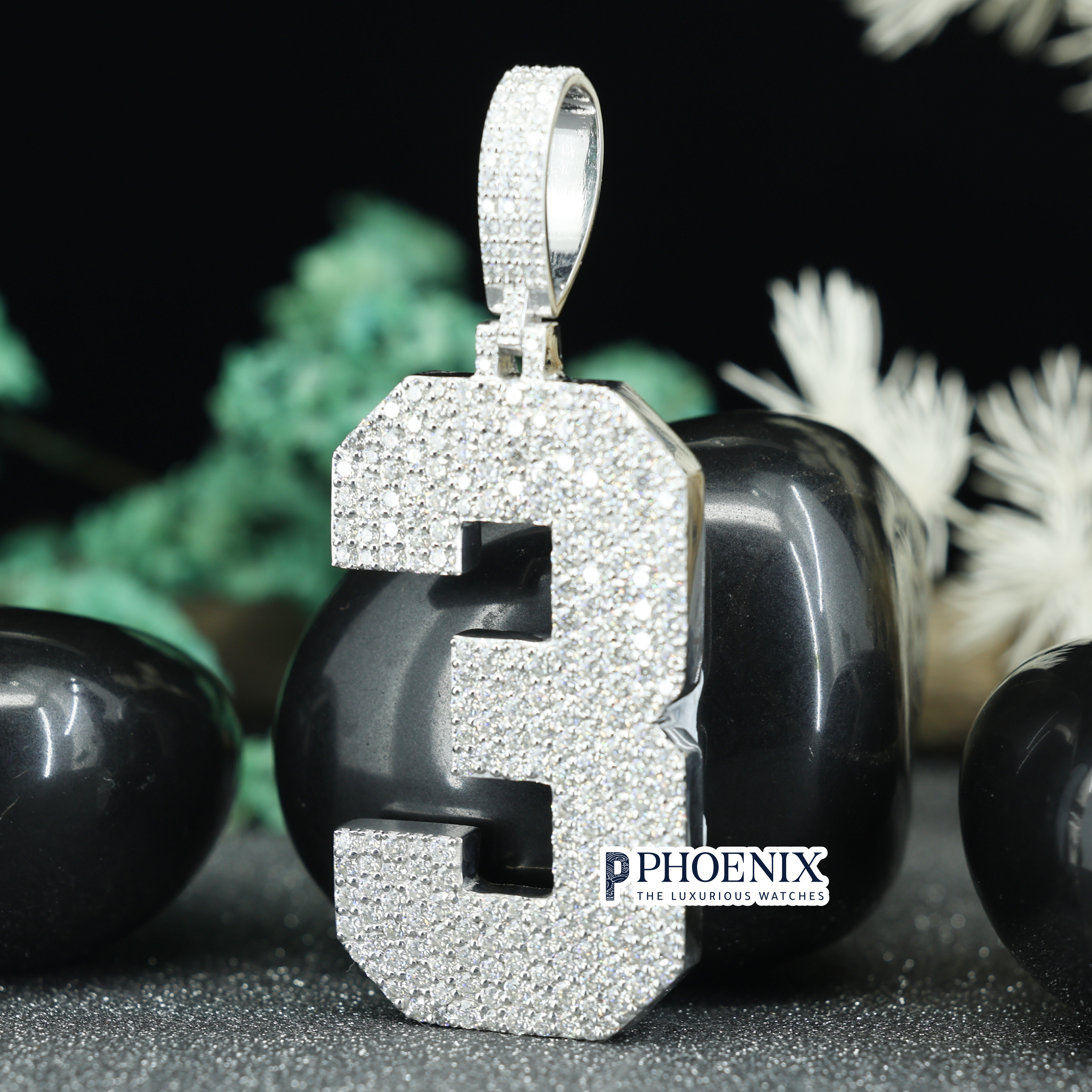 Custom VVS Moissanite Number 3 Pendant | Iced Out Sterling Silver Number Charm