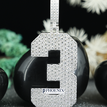 Custom VVS Moissanite Number 3 Pendant | Iced Out Sterling Silver Number Charm