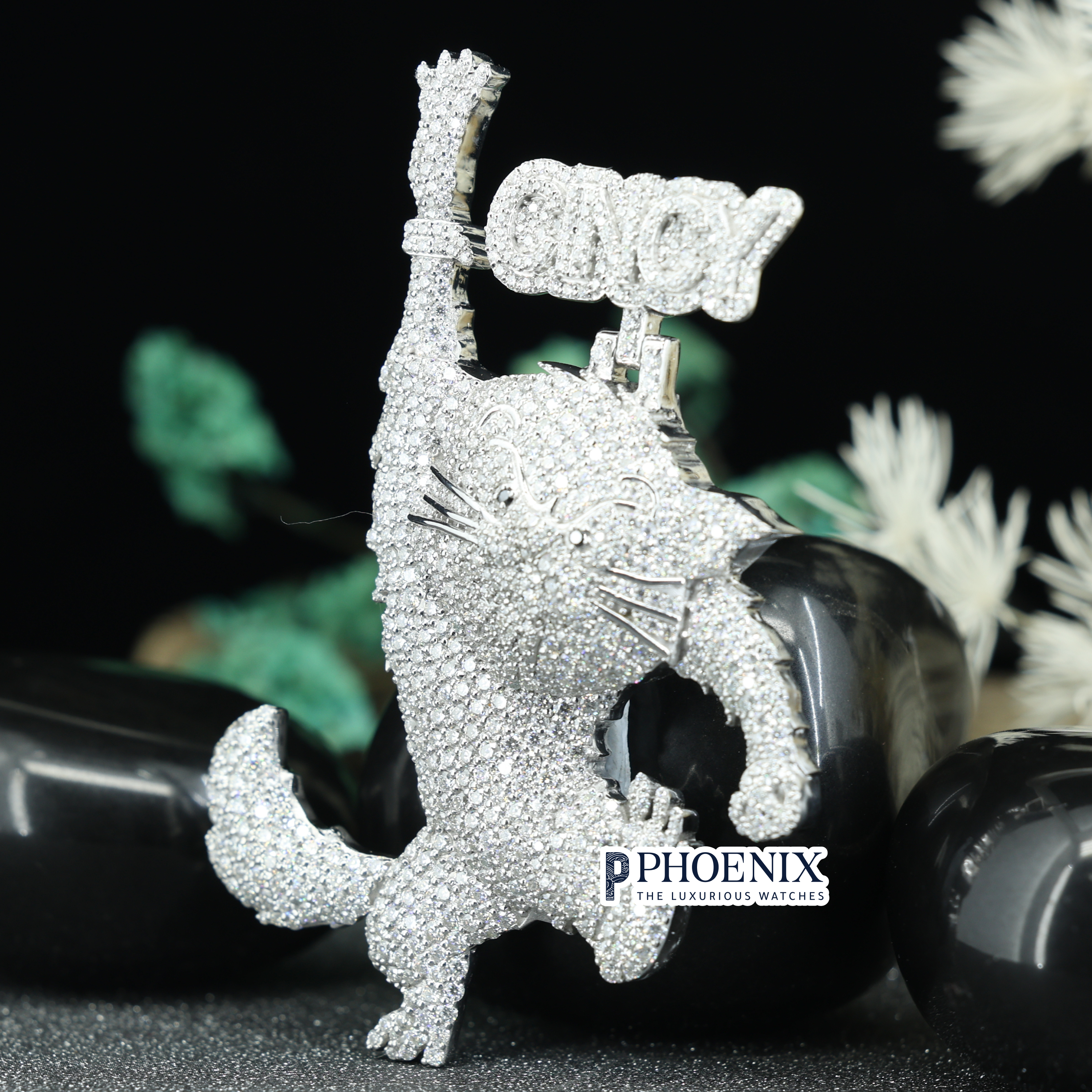 Customiz 925 Sterling Silver Cat Animal Pendant - Moissanite Diamond Pandants