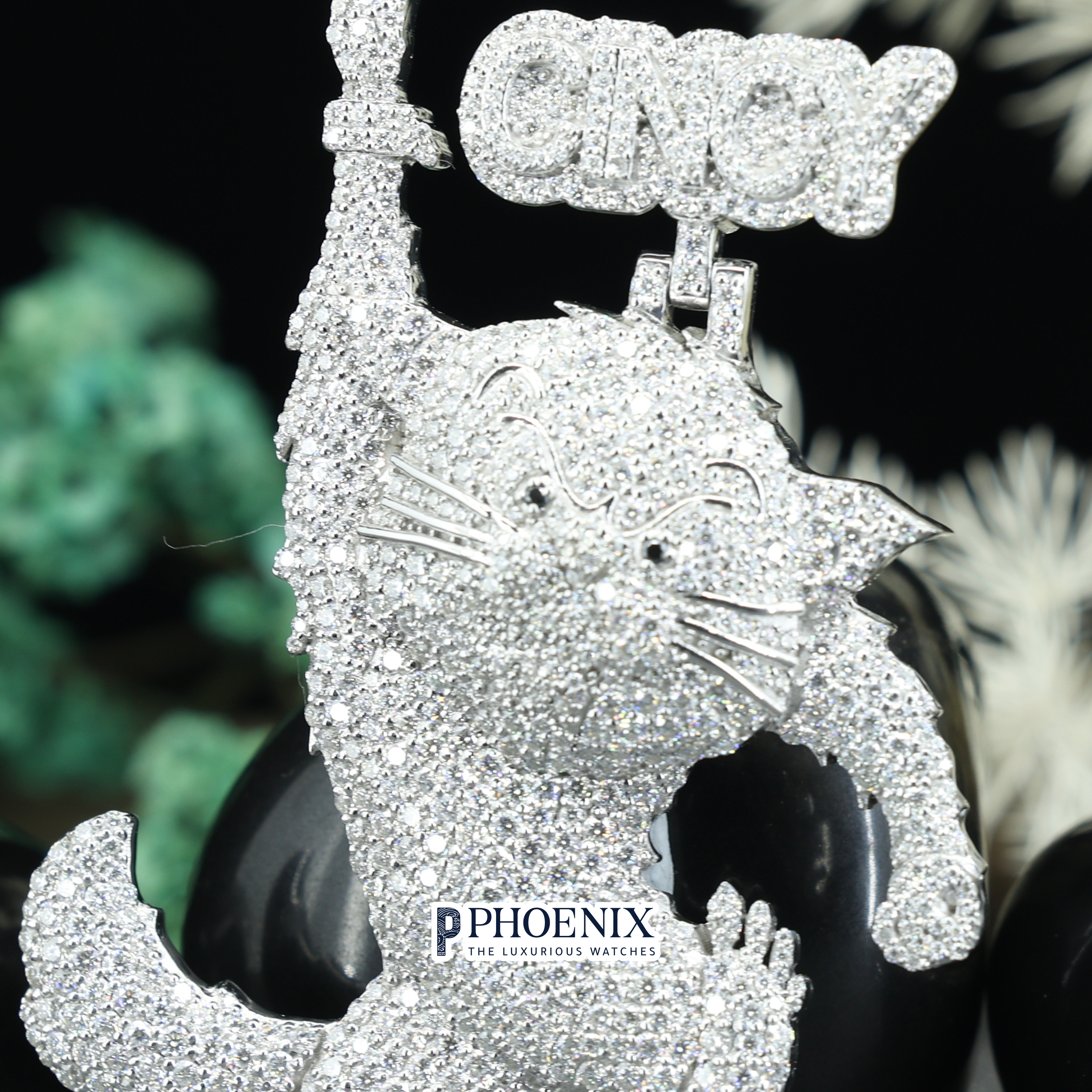 Customiz 925 Sterling Silver Cat Animal Pendant - Moissanite Diamond Pandants