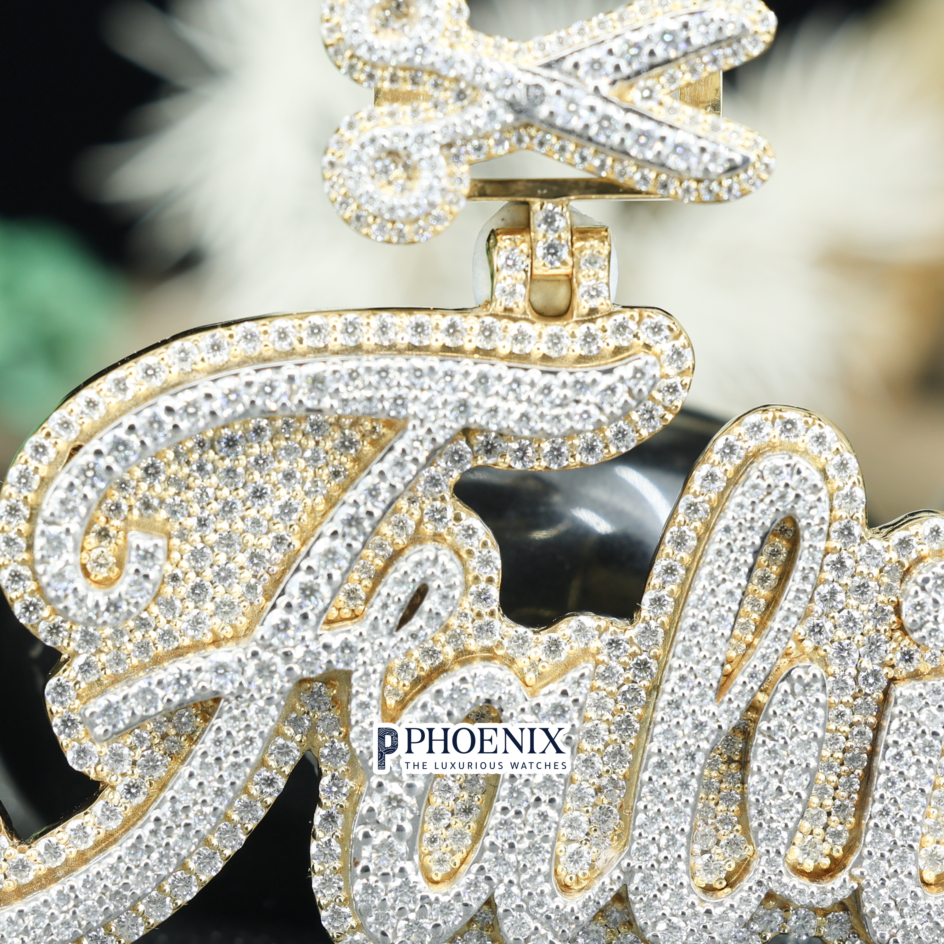 Personalized Moissanite Fali scissors Pendant - Iced Lettering Charm in Real 925 Sterling Silver